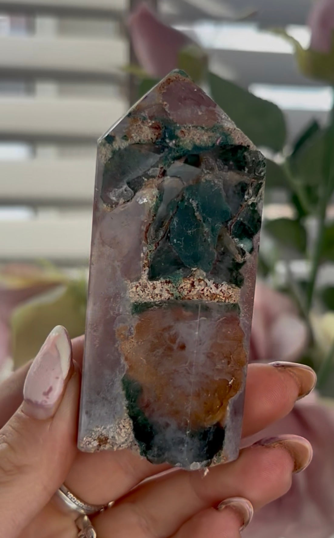 Beautiful, high quality, Pink amethyst tower in berry tones with sugar druzy