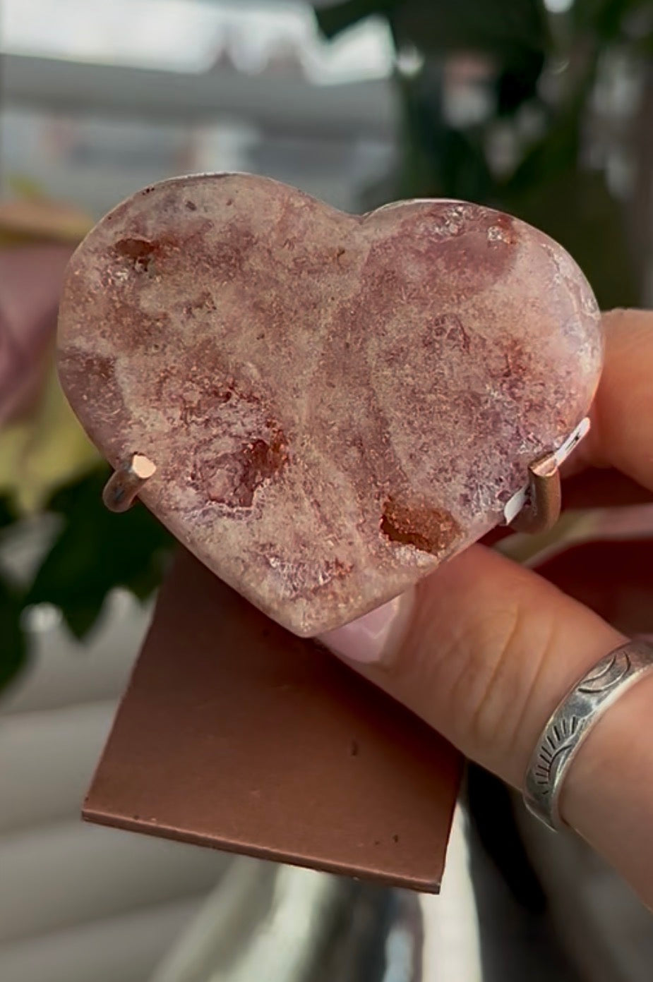 Mini pink amethyst heart - comes with stand