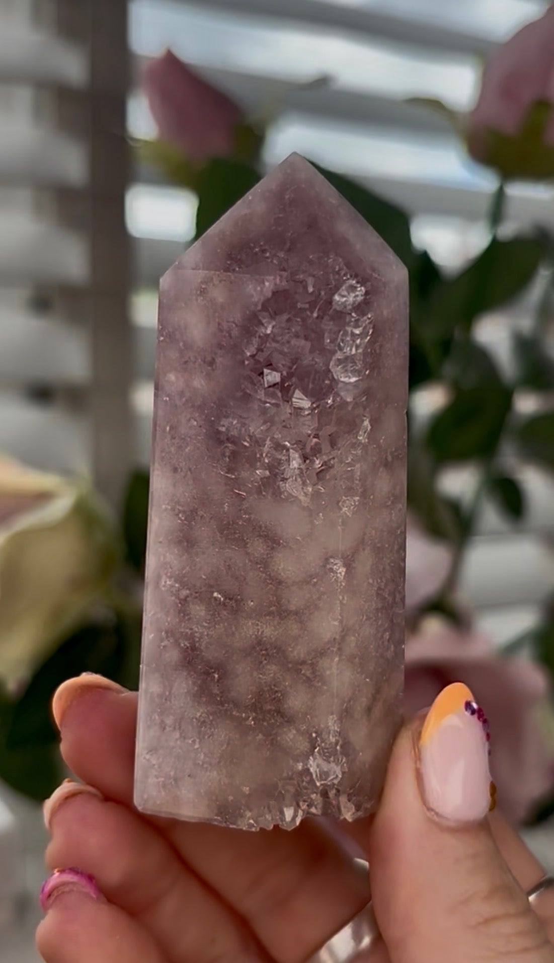 Pretty, Pink amethyst tower in lilac tones