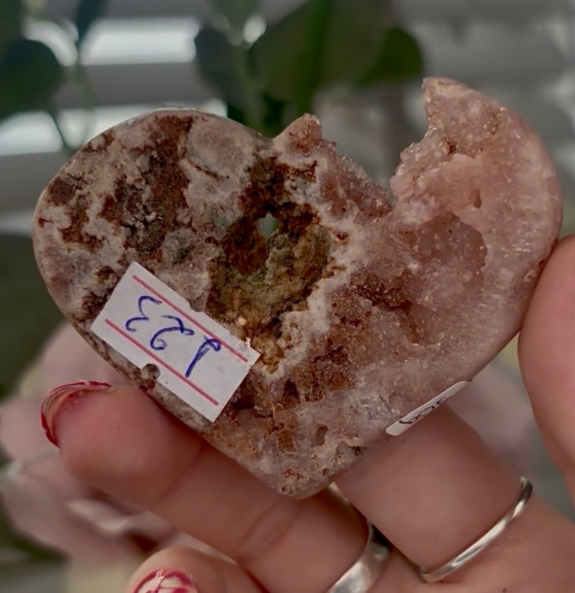 pink amethyst heart - comes with stand