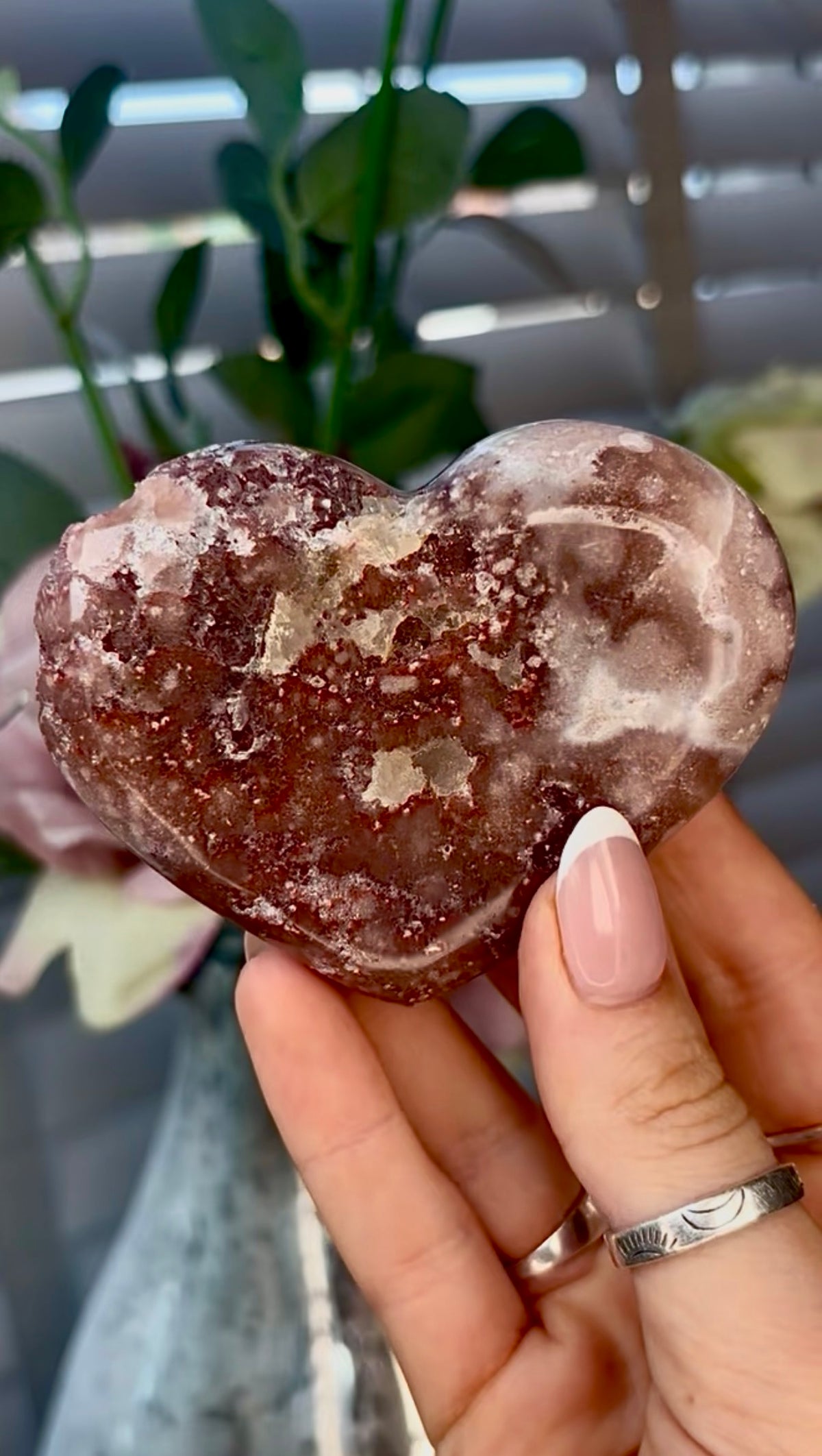Gorgeous, pink amethyst heart - comes with stand