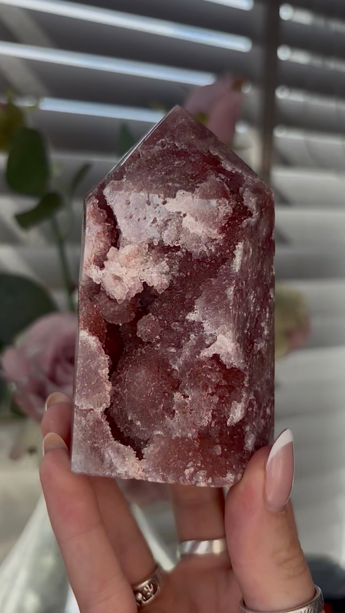 Beautiful, Pink amethyst tower 9.6cm(h) by 5.7cm(w)
