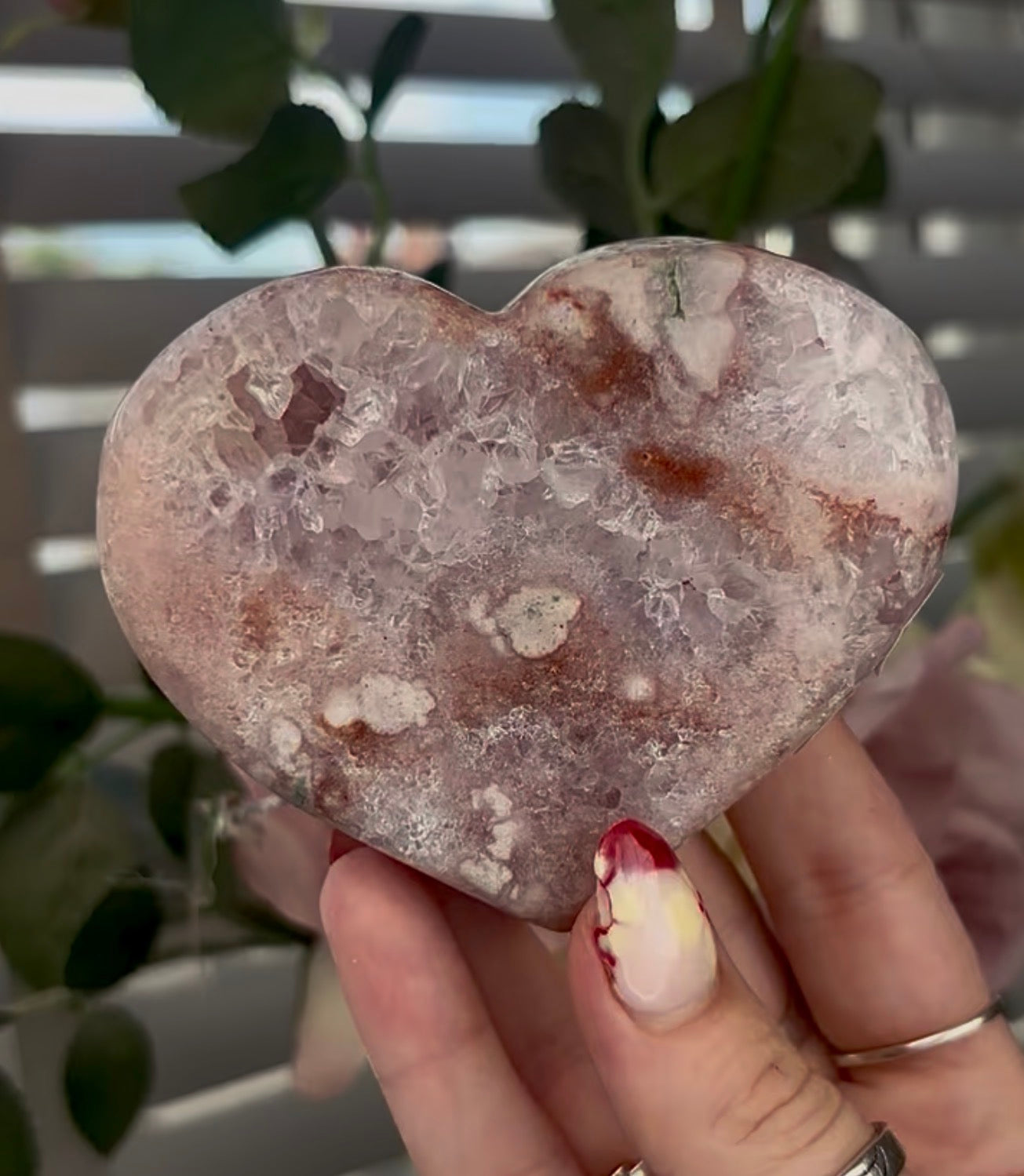 Beautiful pink amethyst heart - comes with stand (9cm)