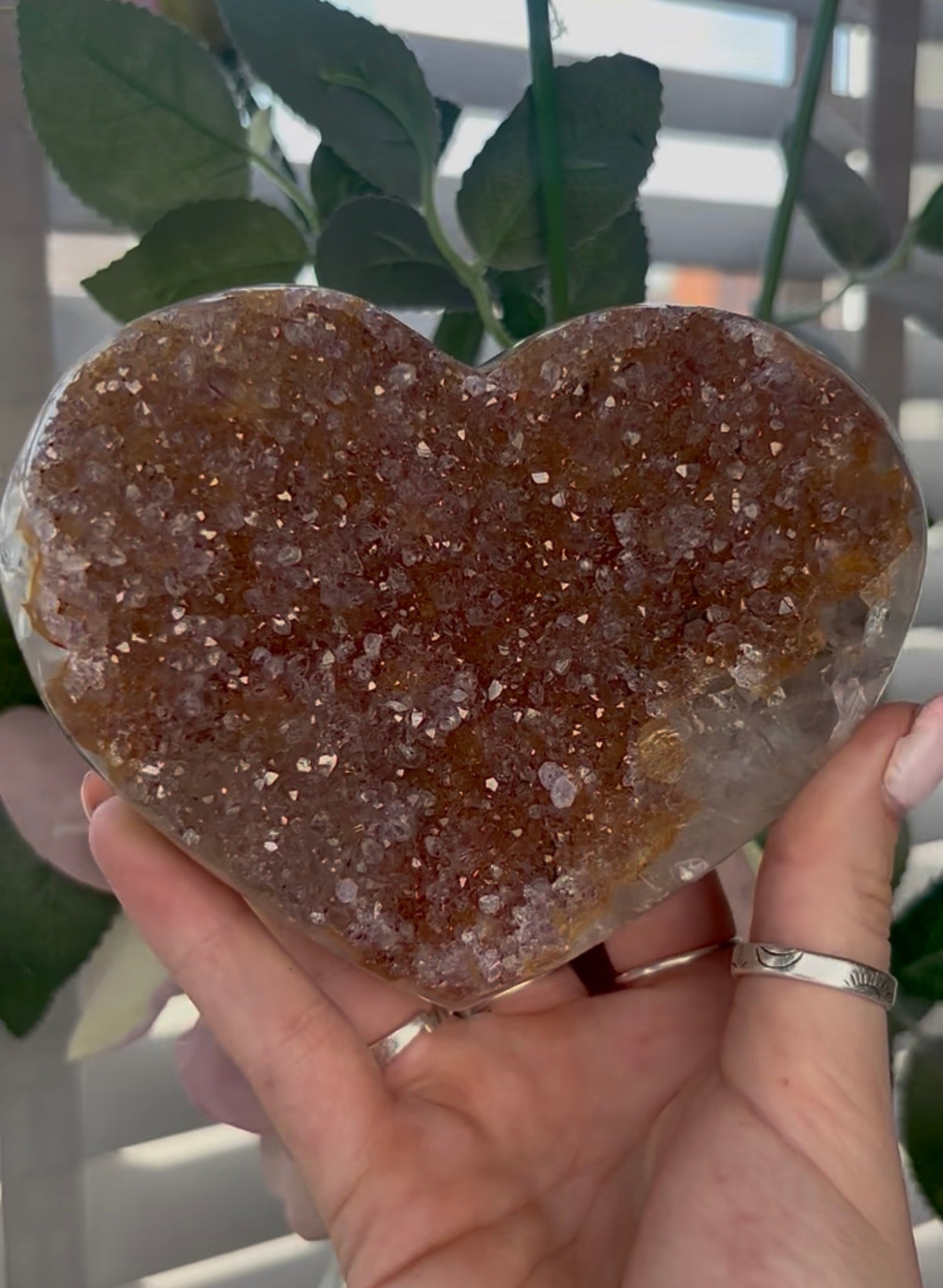 Uruguay, rainbow amethyst heart - comes with stand in orange no tones