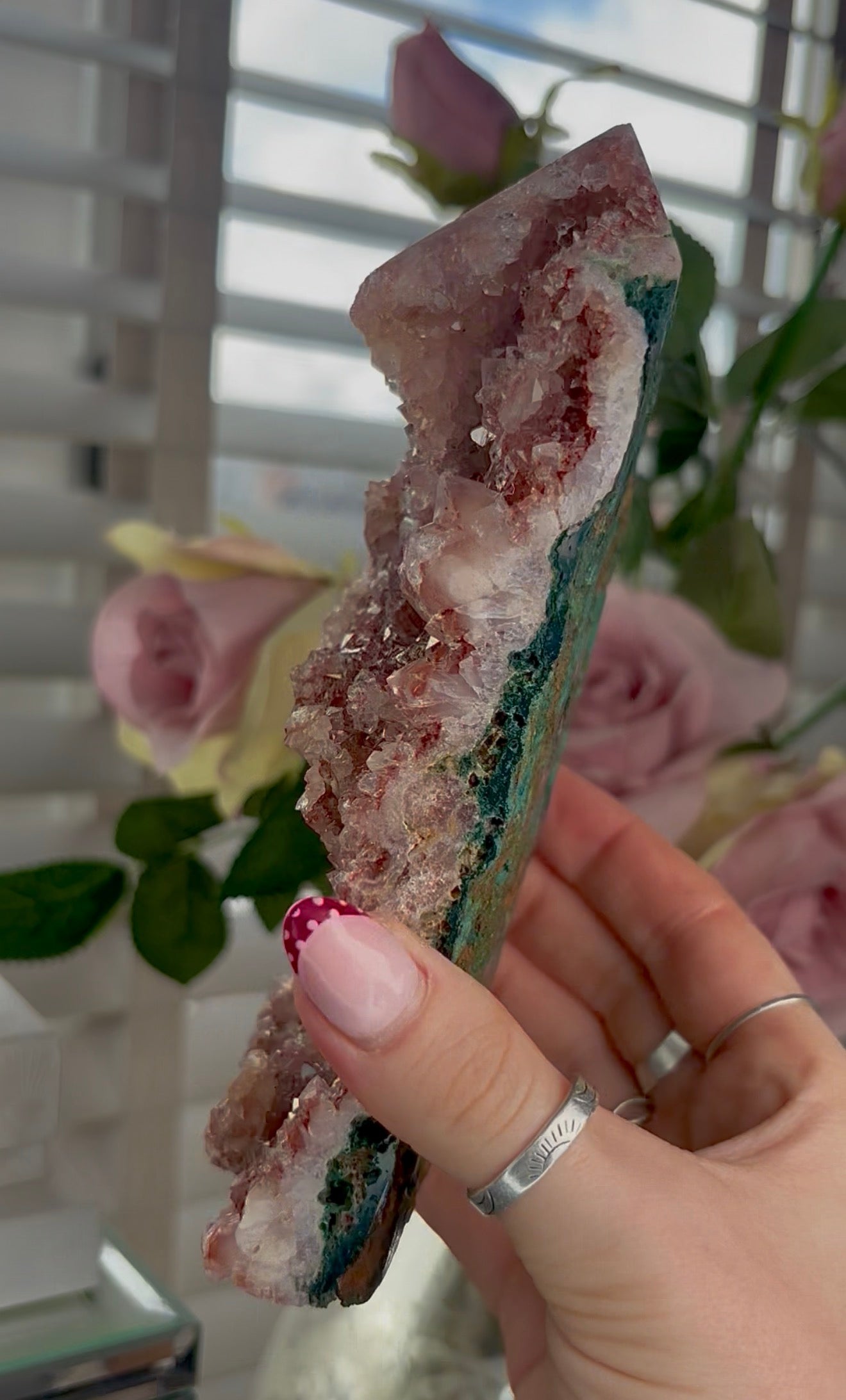 Hq Druzy Pink amethyst tower & jasper In golden and reddish tones
