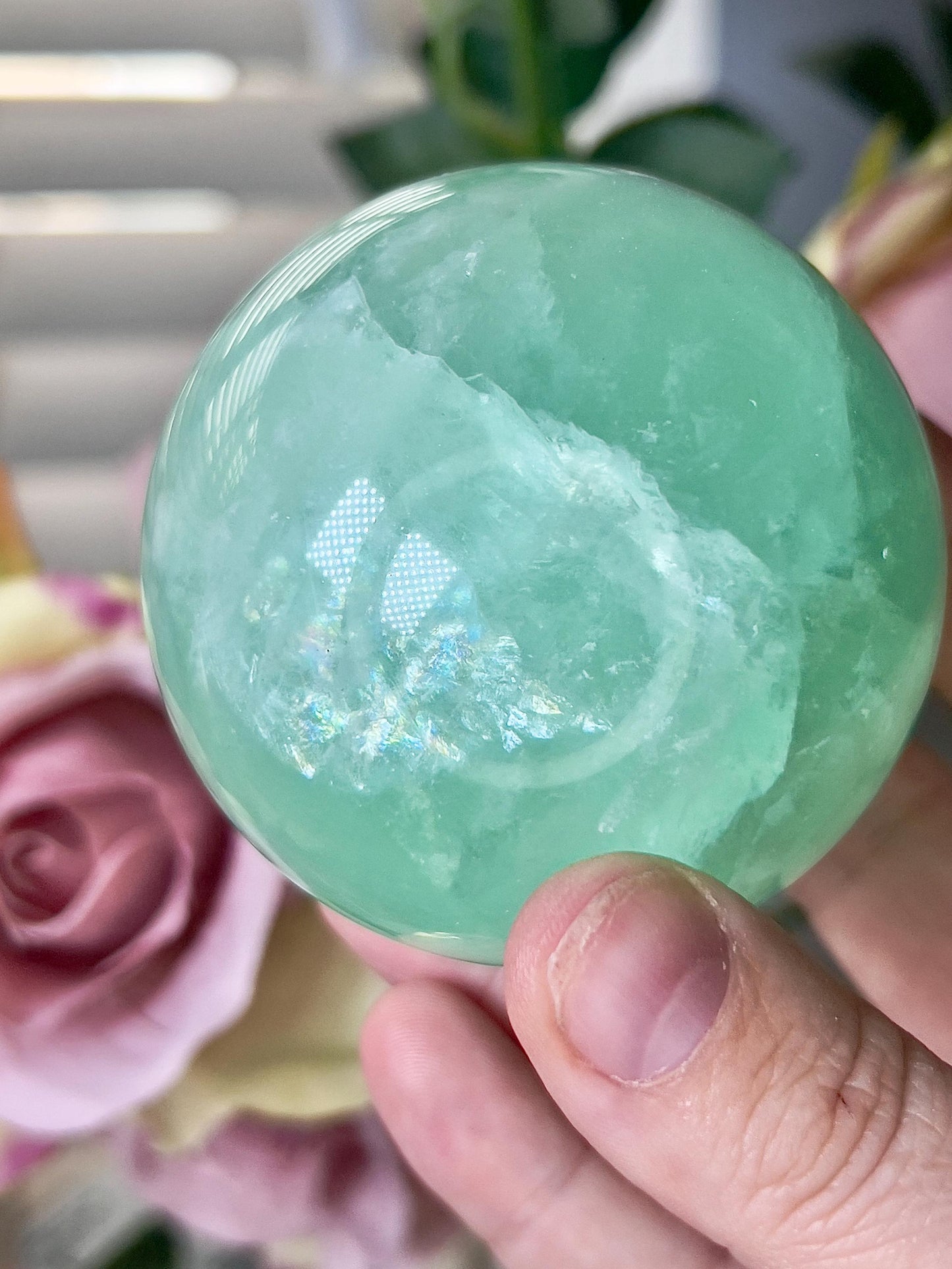 High grade, green fluorite sphere 285g