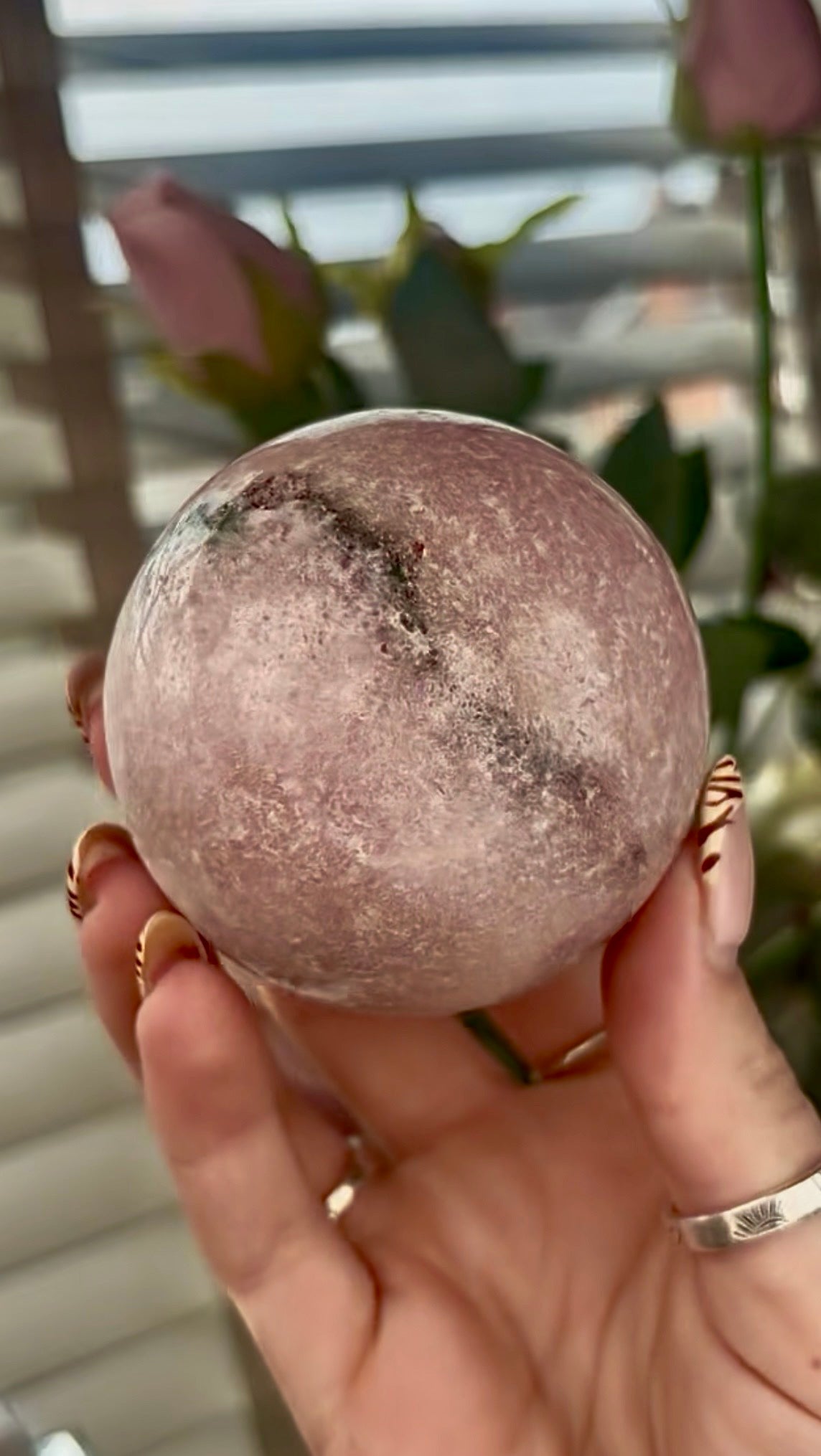 gorgeous perfect, pink amethyst sphere  & Green jasper 390g 7cm