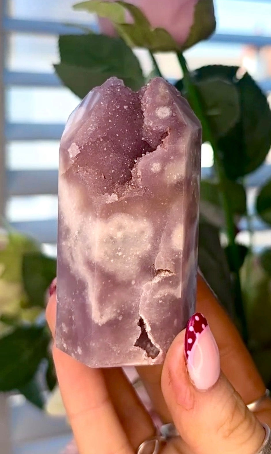 Pink amethyst tower in lilac tones