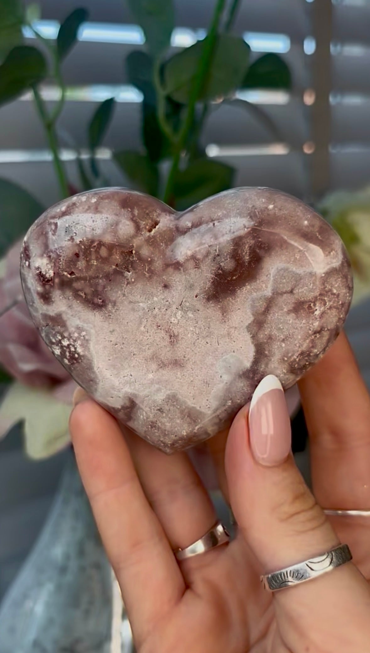 Gorgeous, pink amethyst heart - comes with stand