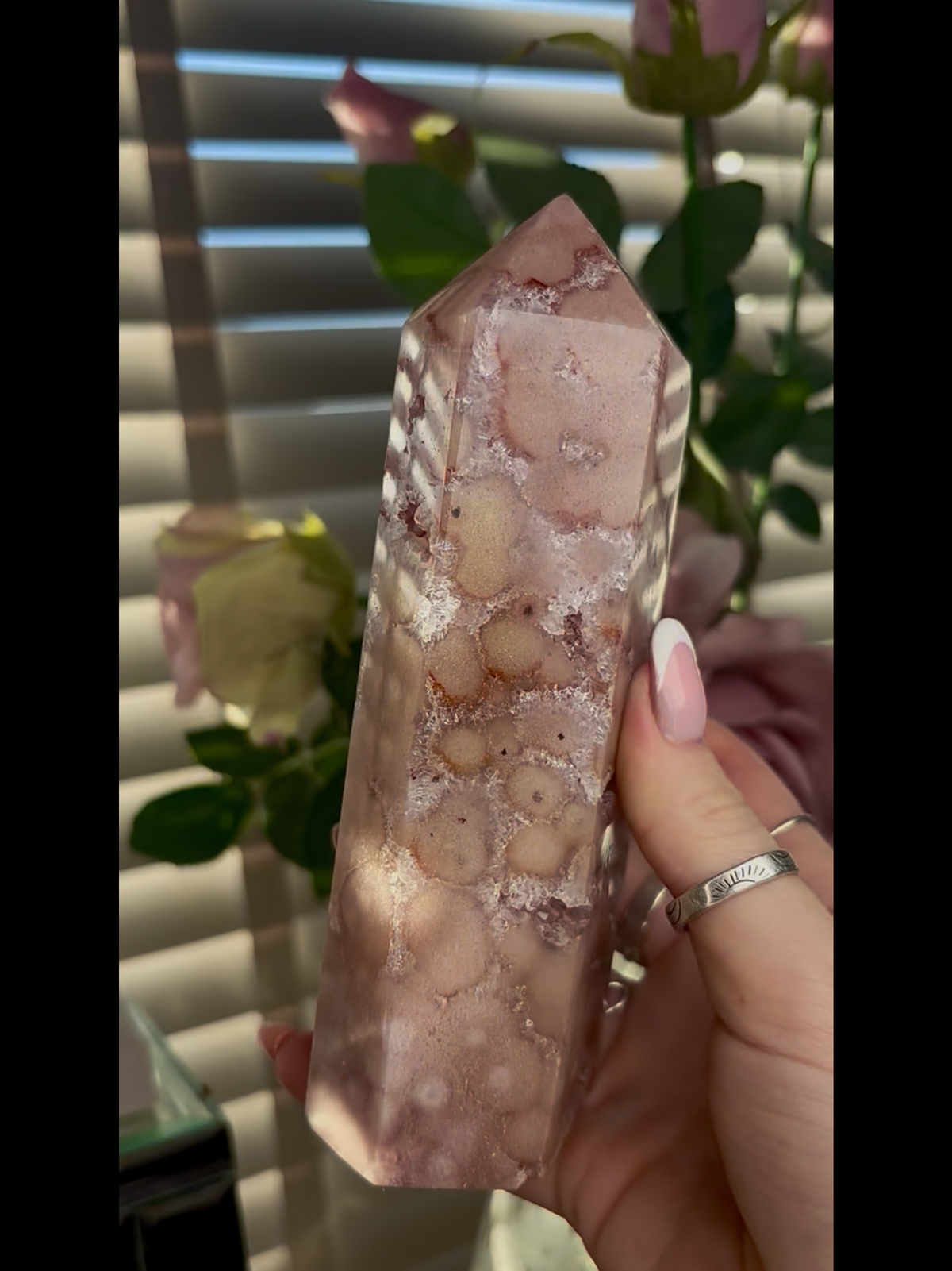 Beautiful, Pink amethyst tower 16cm(h) by 6.5cm(w)