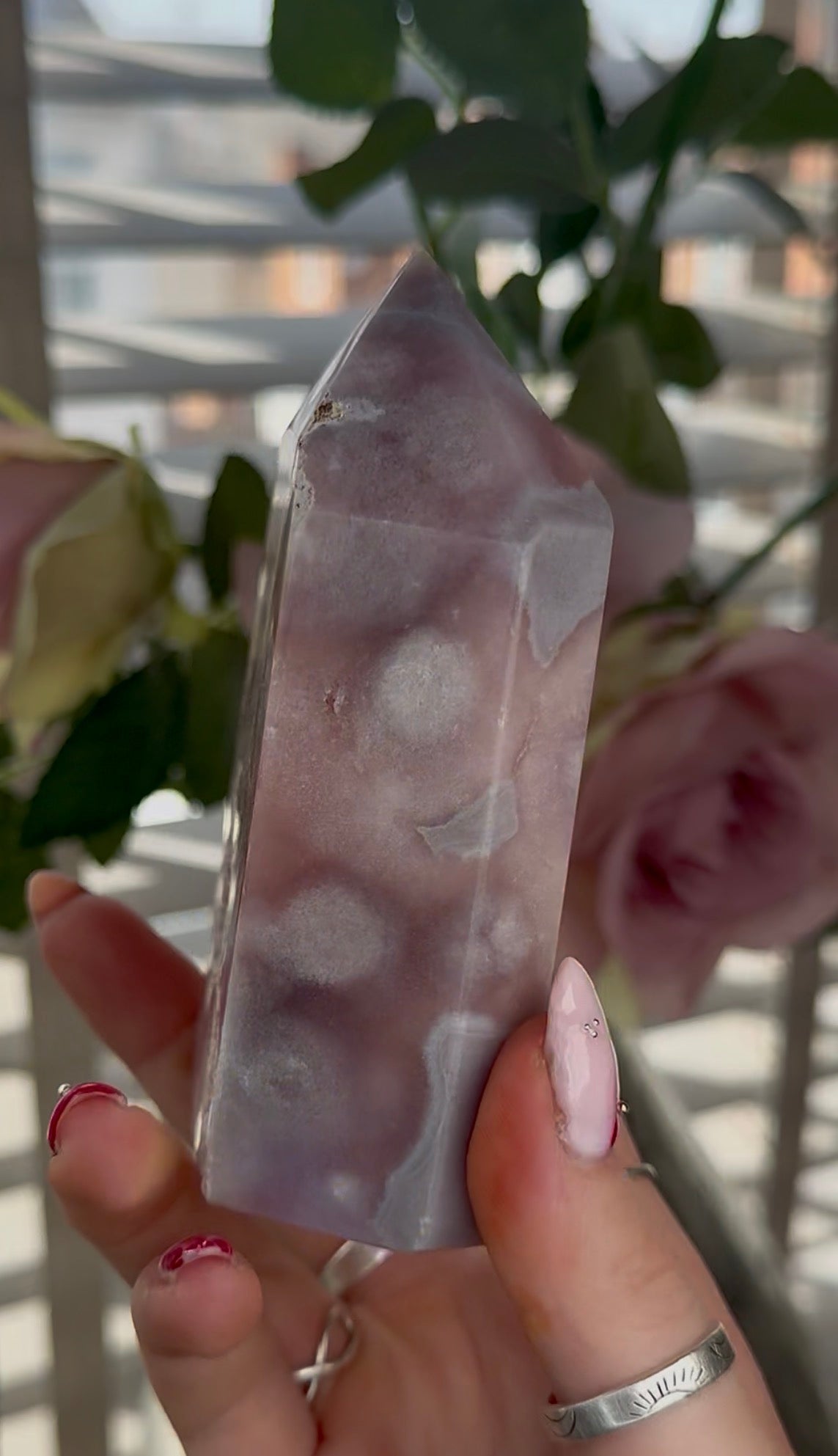 High quality Pink amethyst tower