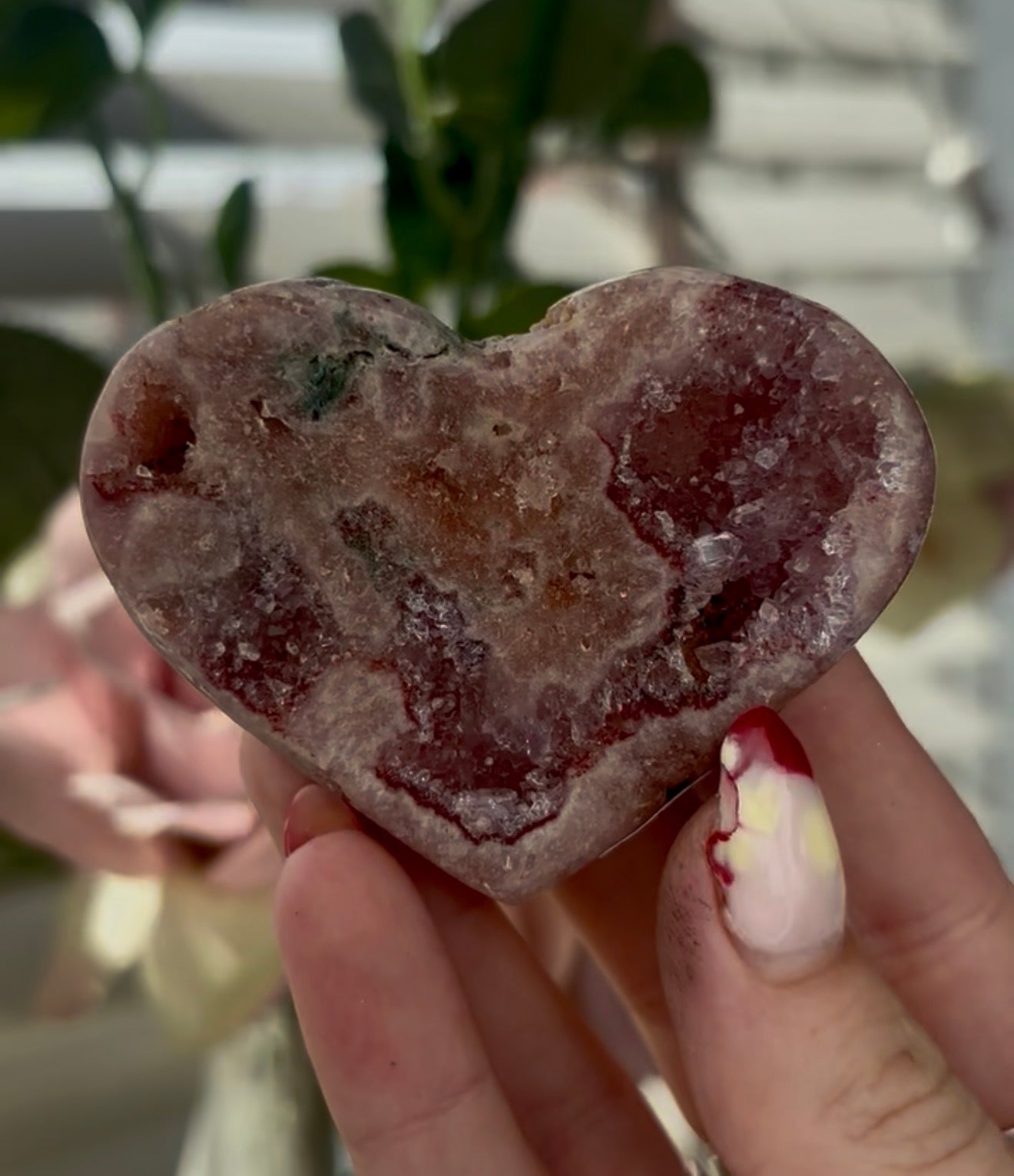 Mini pink amethyst heart  - comes with stand