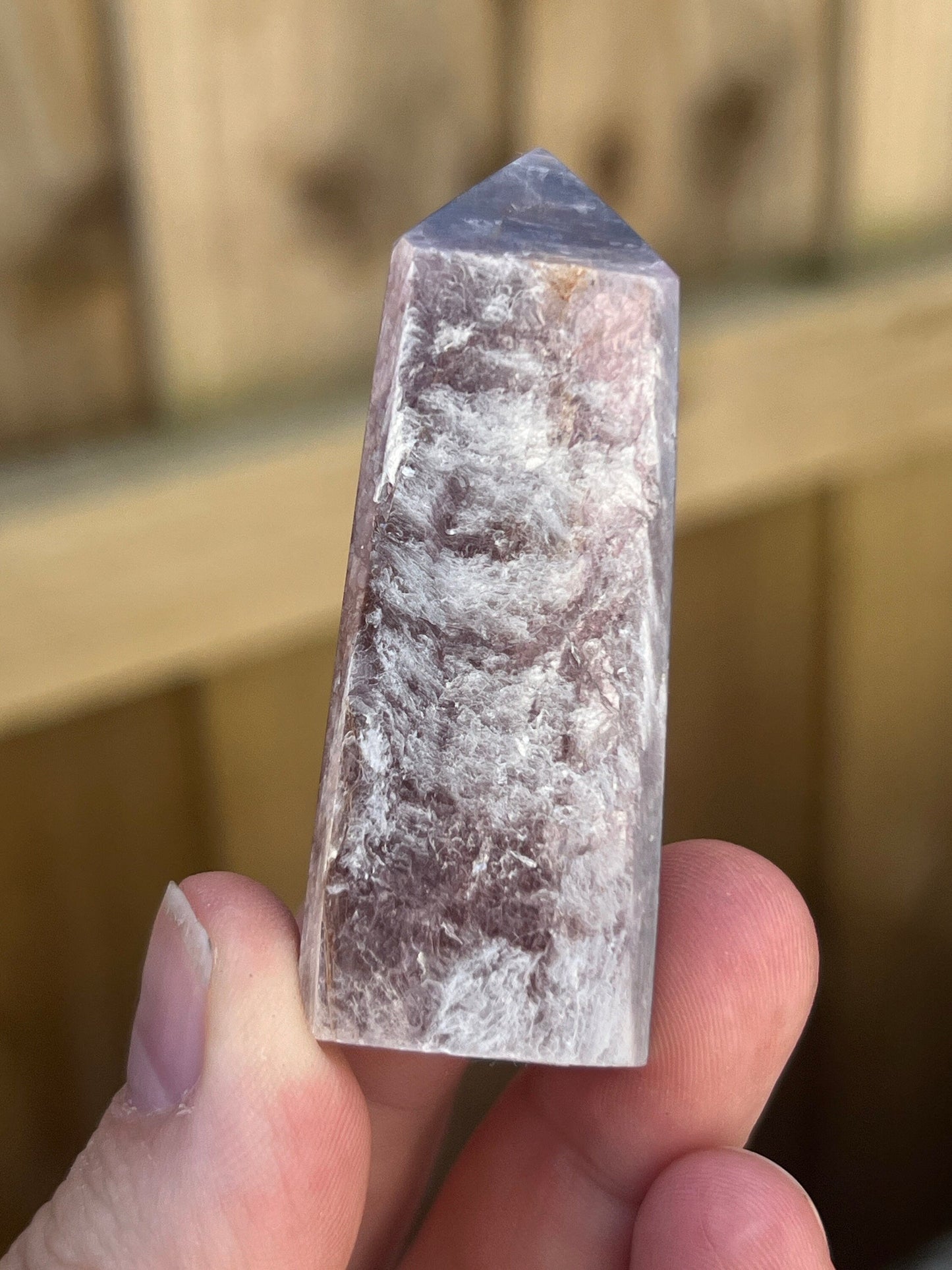 Gemmy lepidolite point