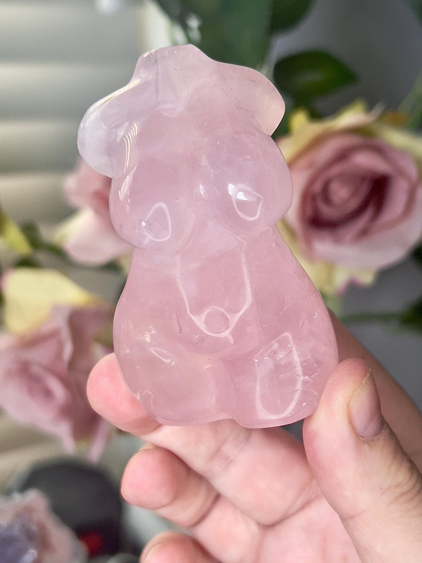 High grade, rose quartz curvy lady with rainbow