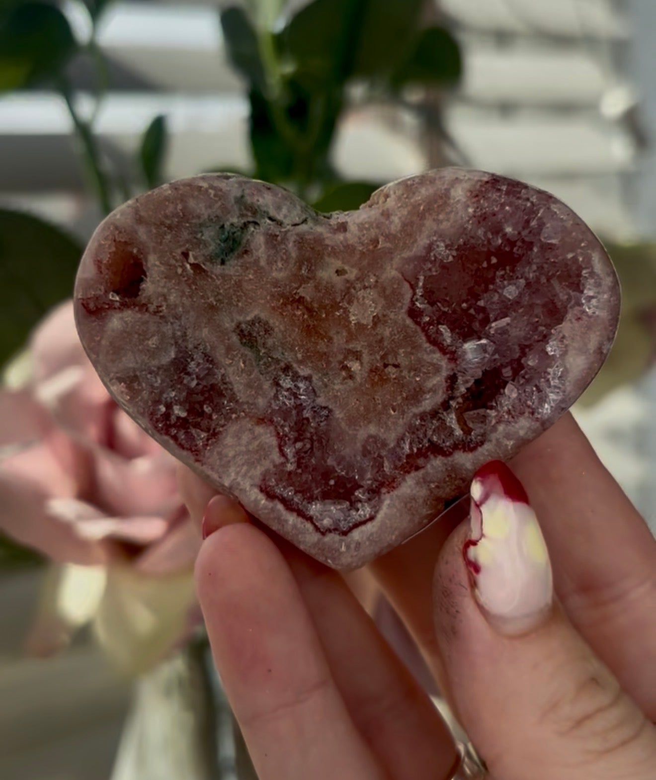 Mini pink amethyst heart  - comes with stand
