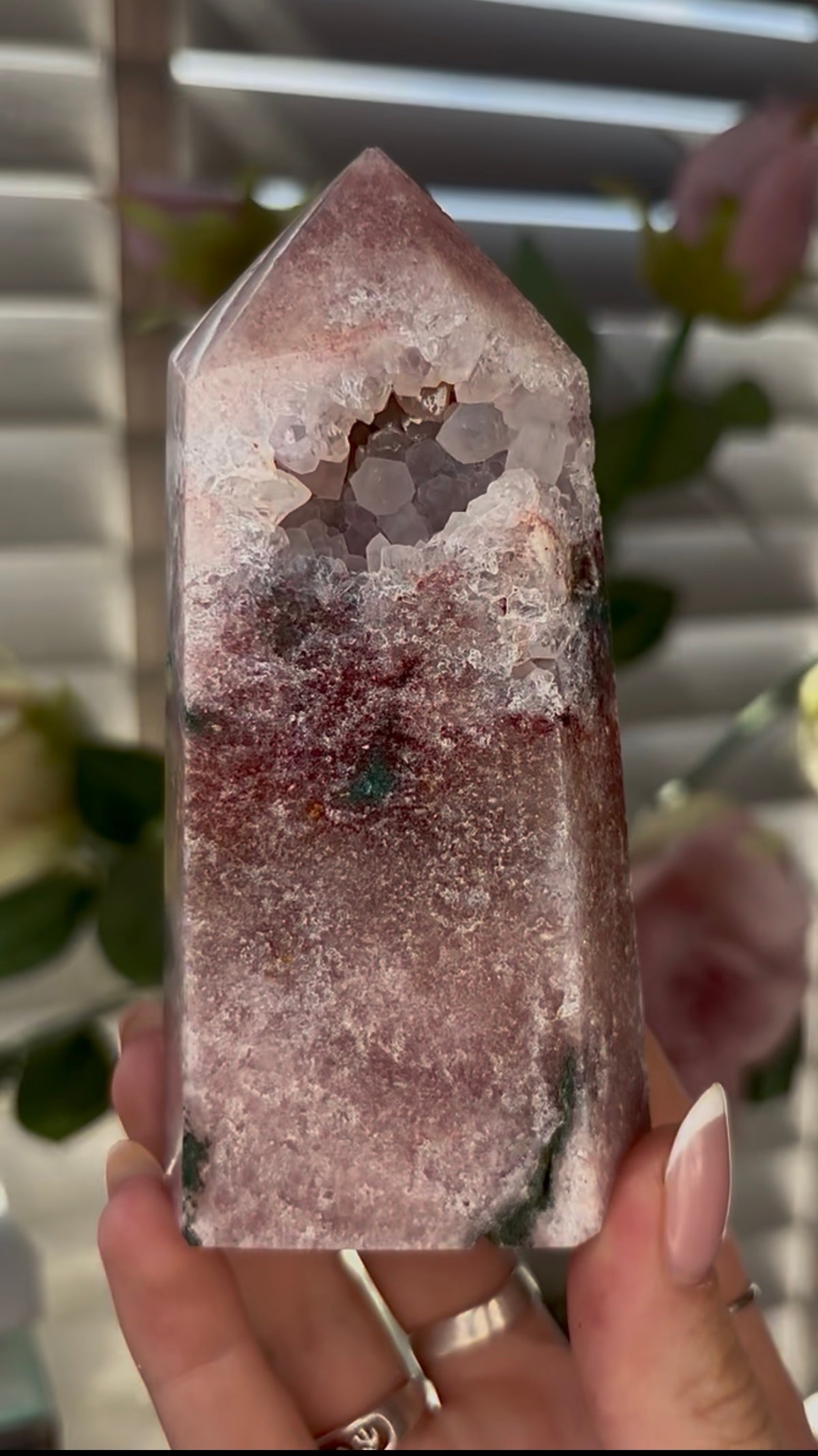 Cute, Pink amethyst tower 11.5cm(h) by 5.5cm(w)