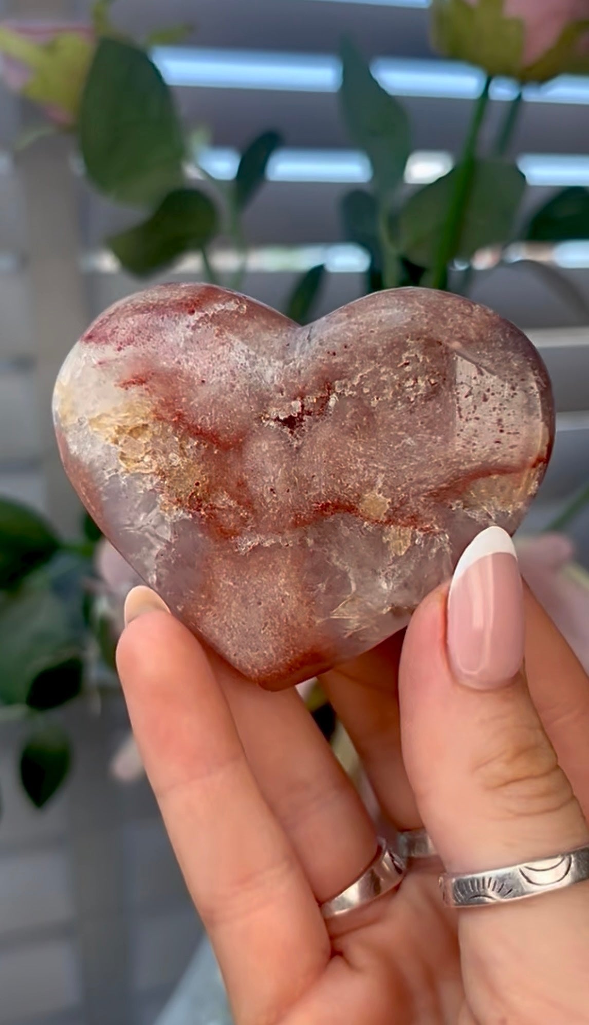 Gorgeous, pink amethyst heart - comes with stand