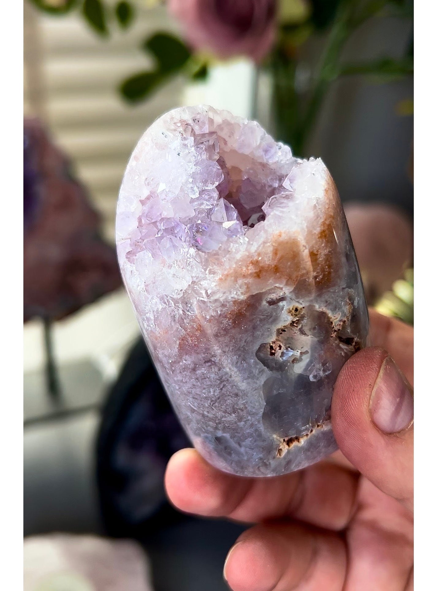 beautiful pink amethyst Freeform, with a variety of colours, including purple quartz