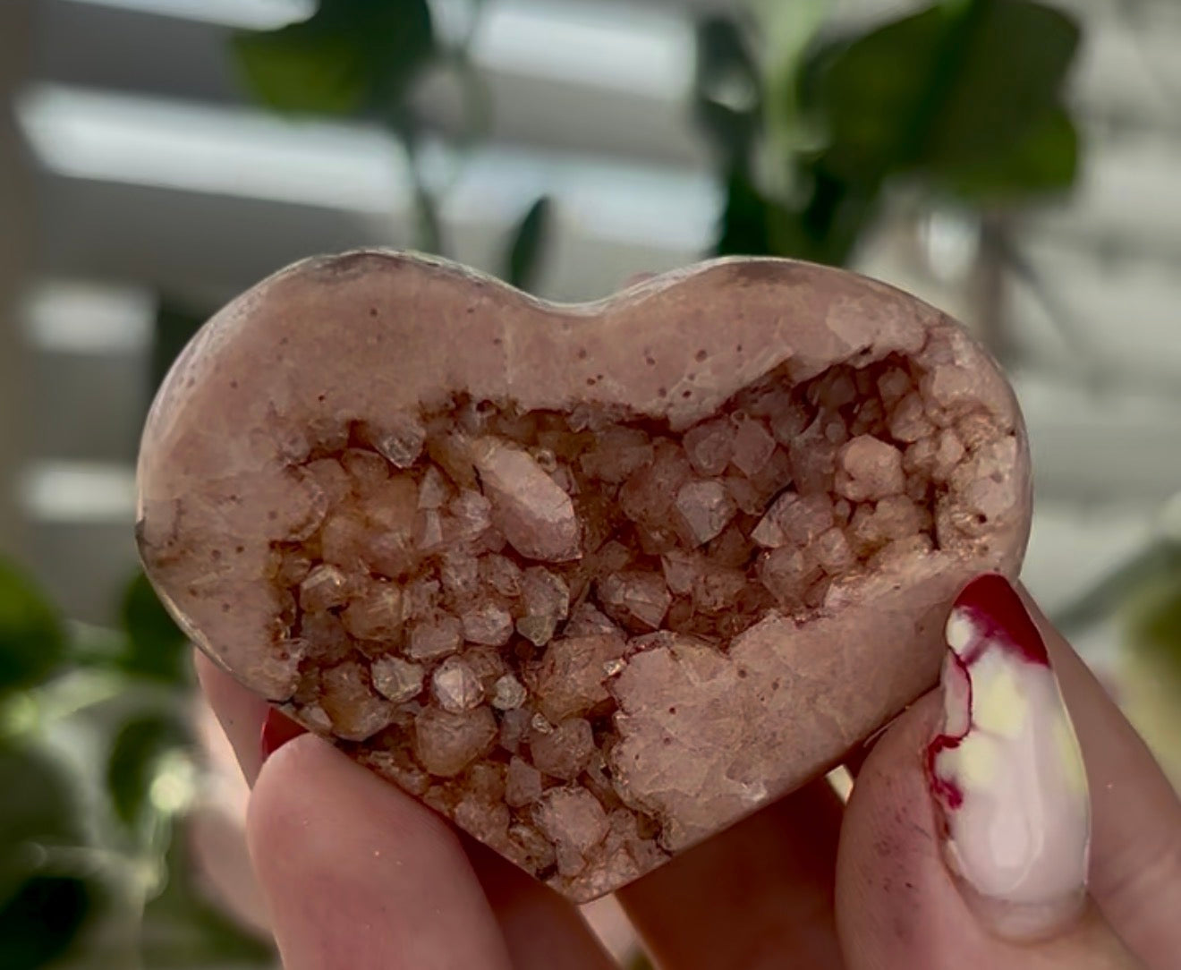 Mini pink amethyst heart - comes with stand