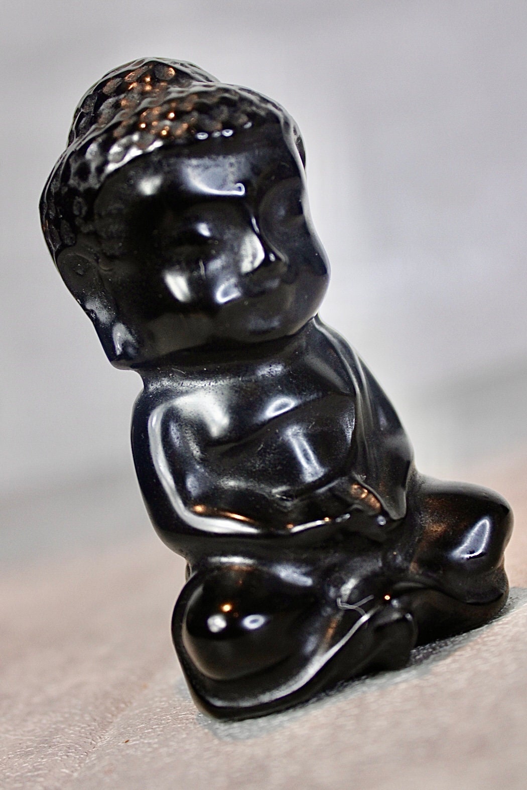 Black obsidian, Buddha carving 8cm(H)
