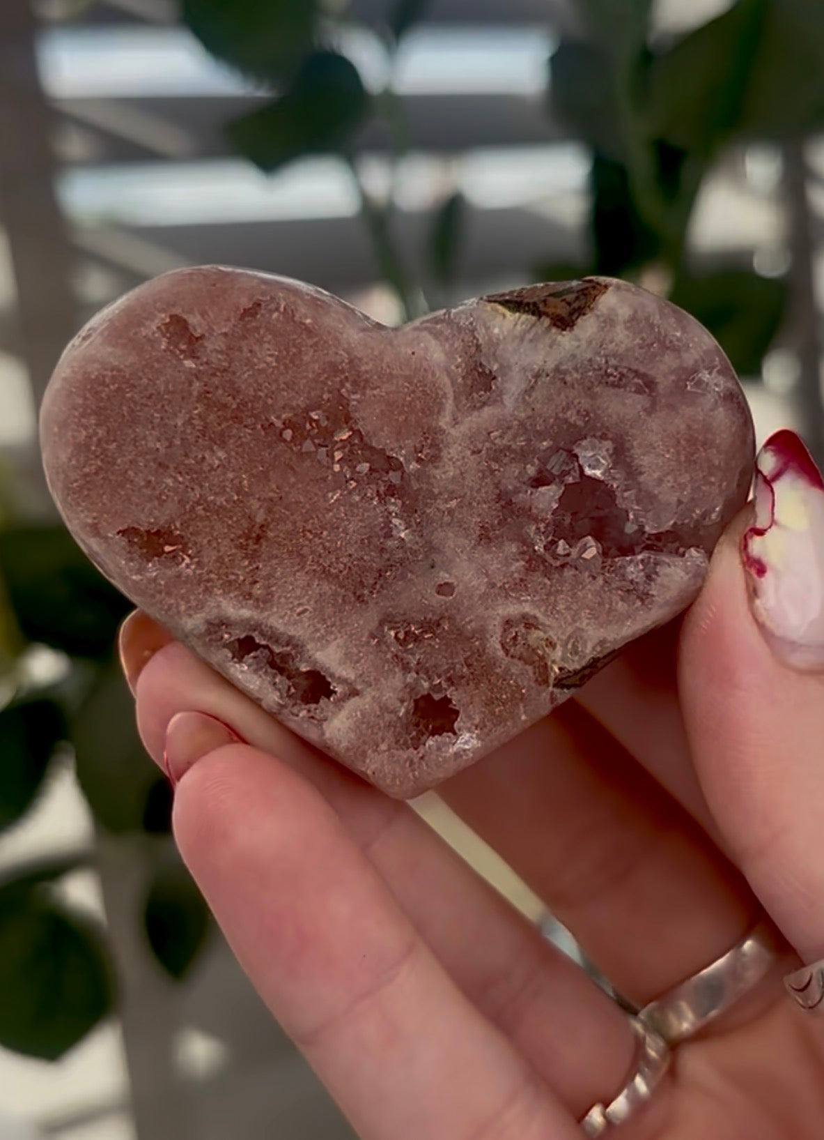 Mini pink amethyst heart - comes with stand 6cm