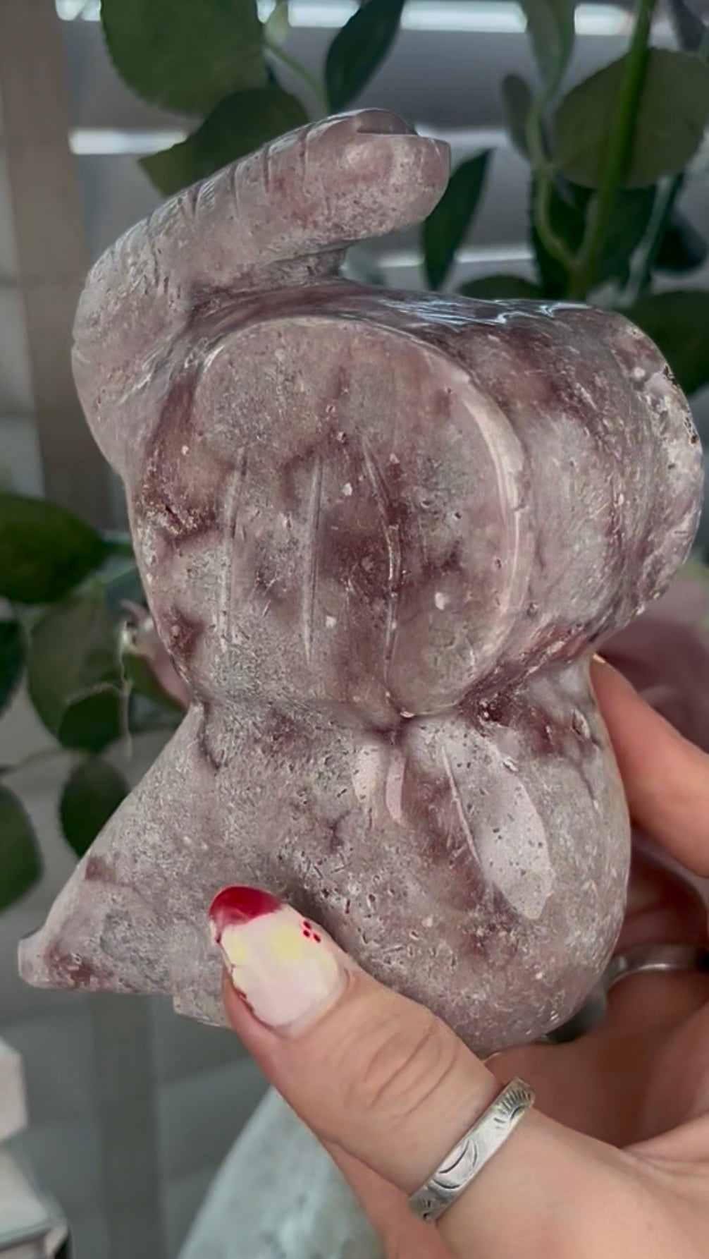 High grade, large, pink amethyst elephant carving