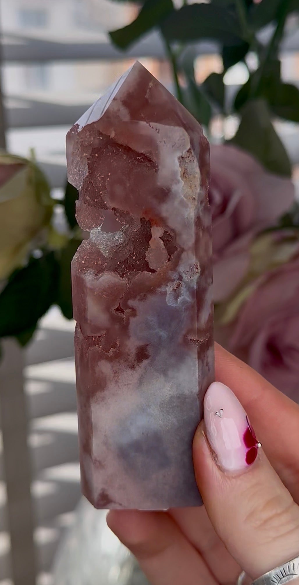 High quality Pink amethyst tower