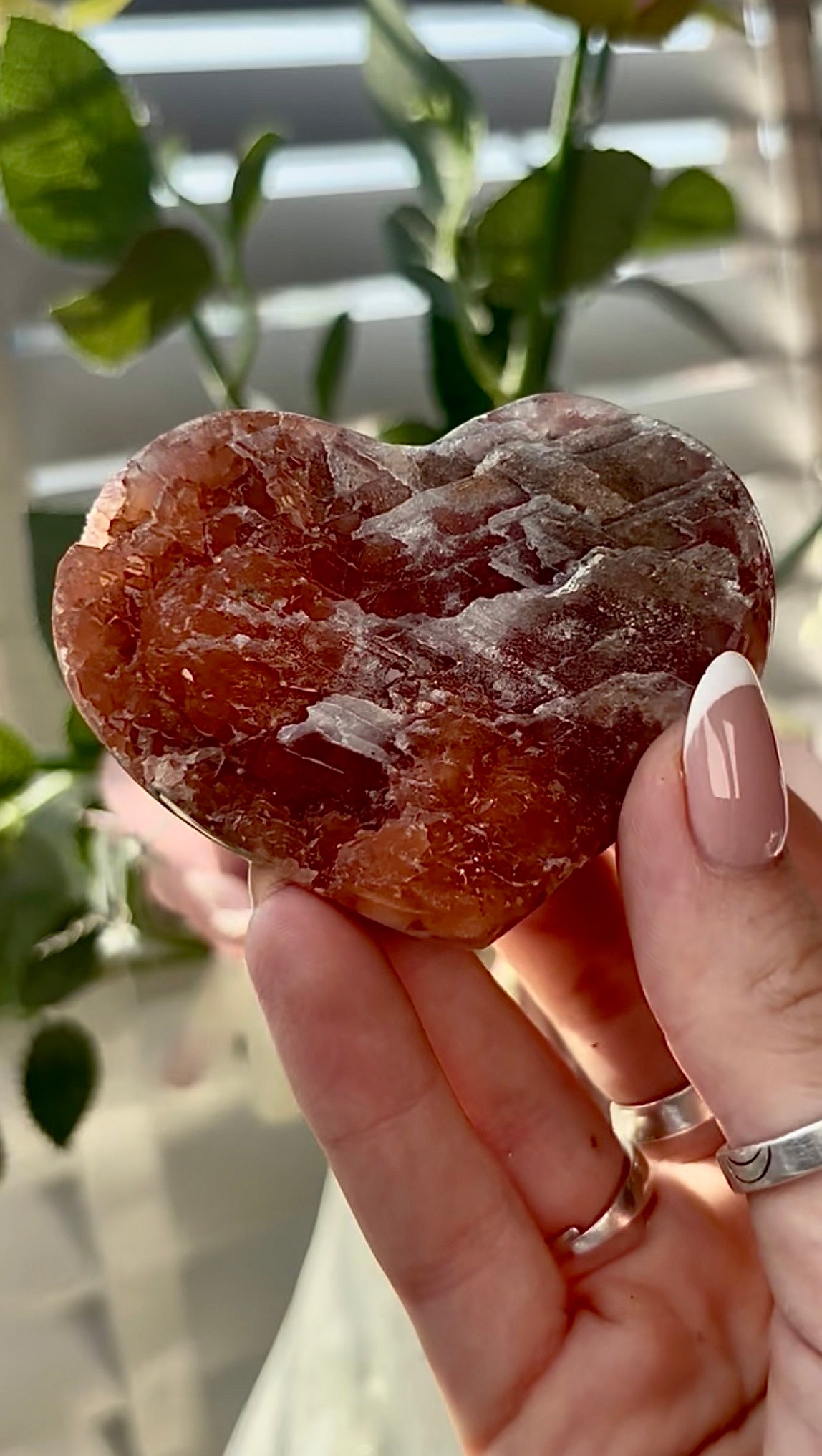 Gorgeous, high quality, berry red pink amethyst heart- comes with stand