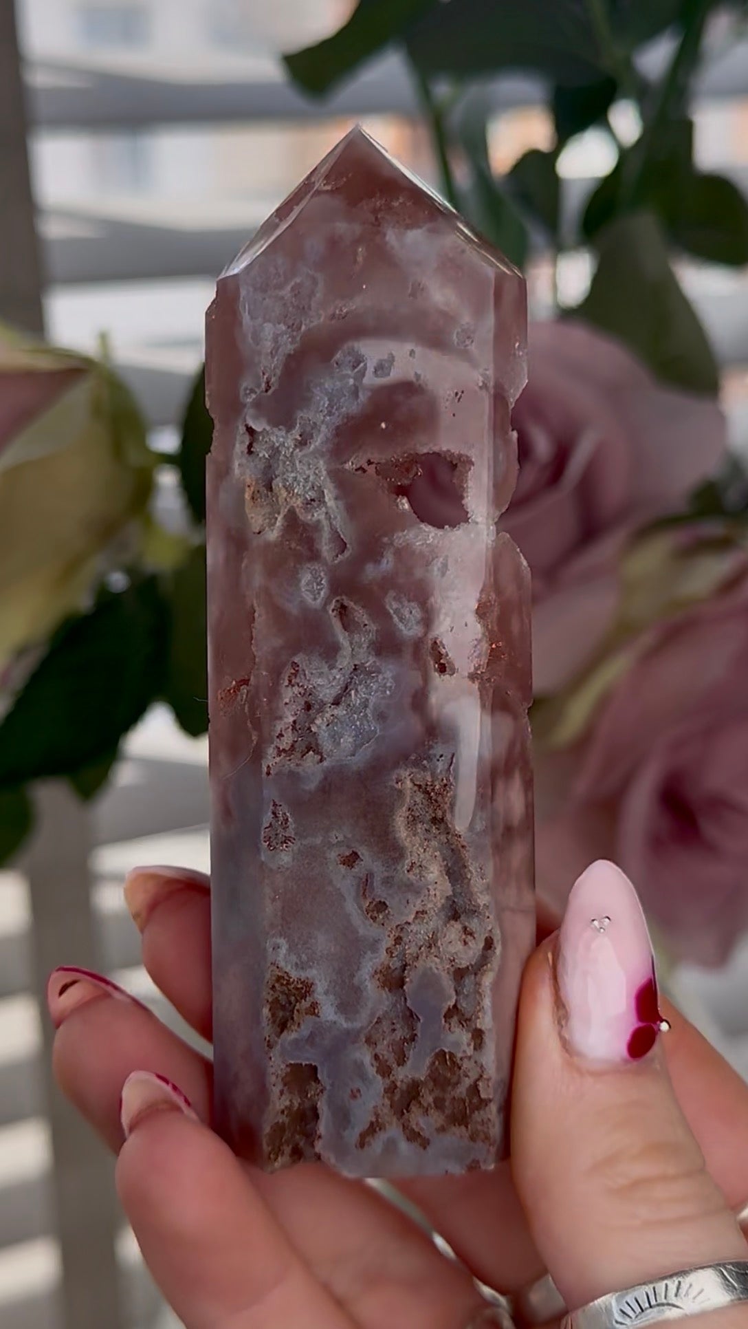 High quality Pink amethyst tower
