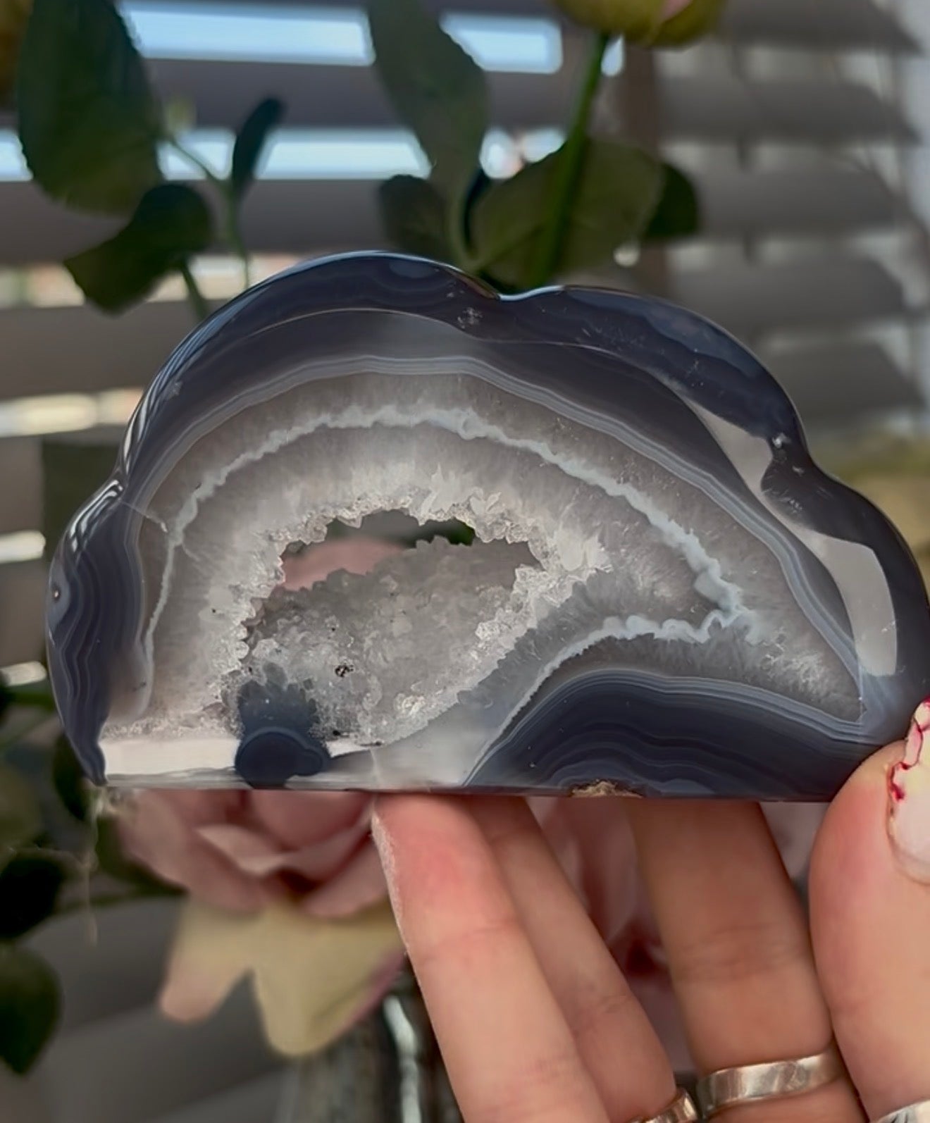 Beautiful, blue banded agate, cloud with druzy