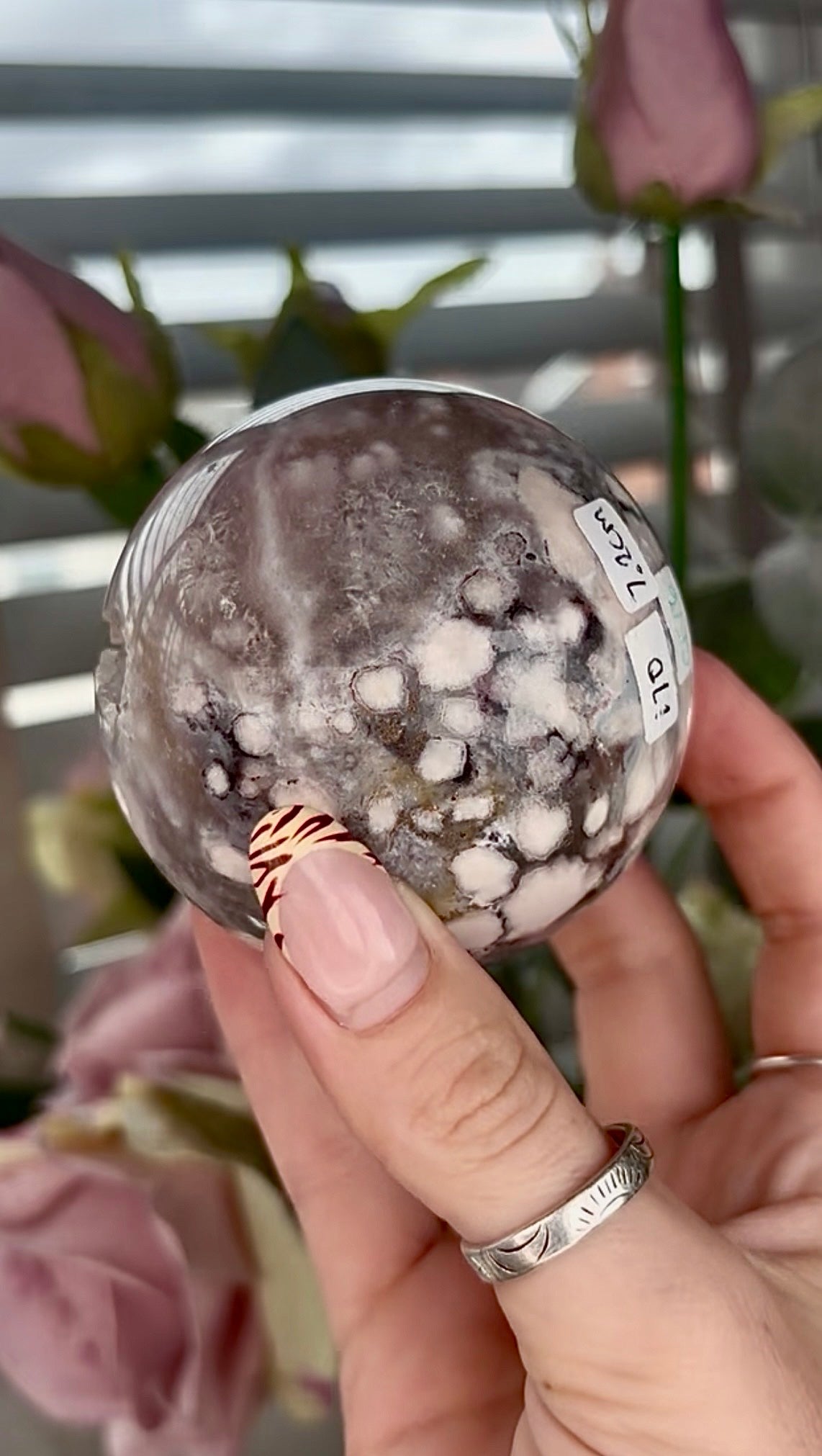 Stunning!! Super high quality, Druzy, green chlorite x blue flower agate sphere