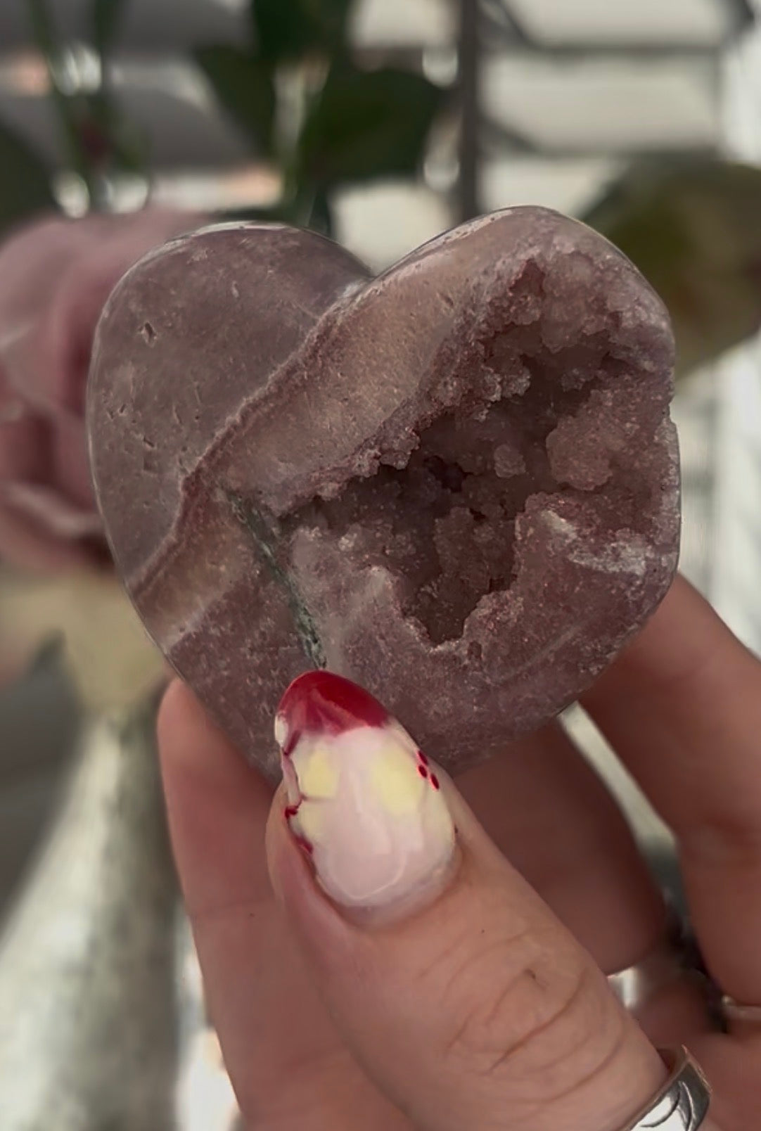 pink amethyst heart - comes with stand