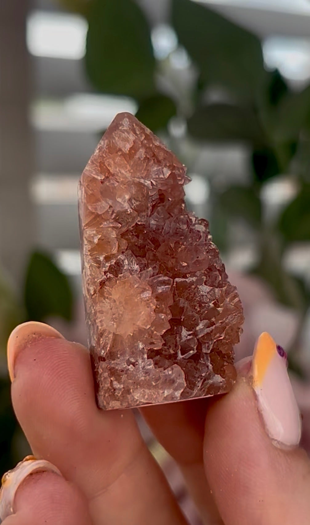 Mini, Pink amethyst tower in burnt orange tones