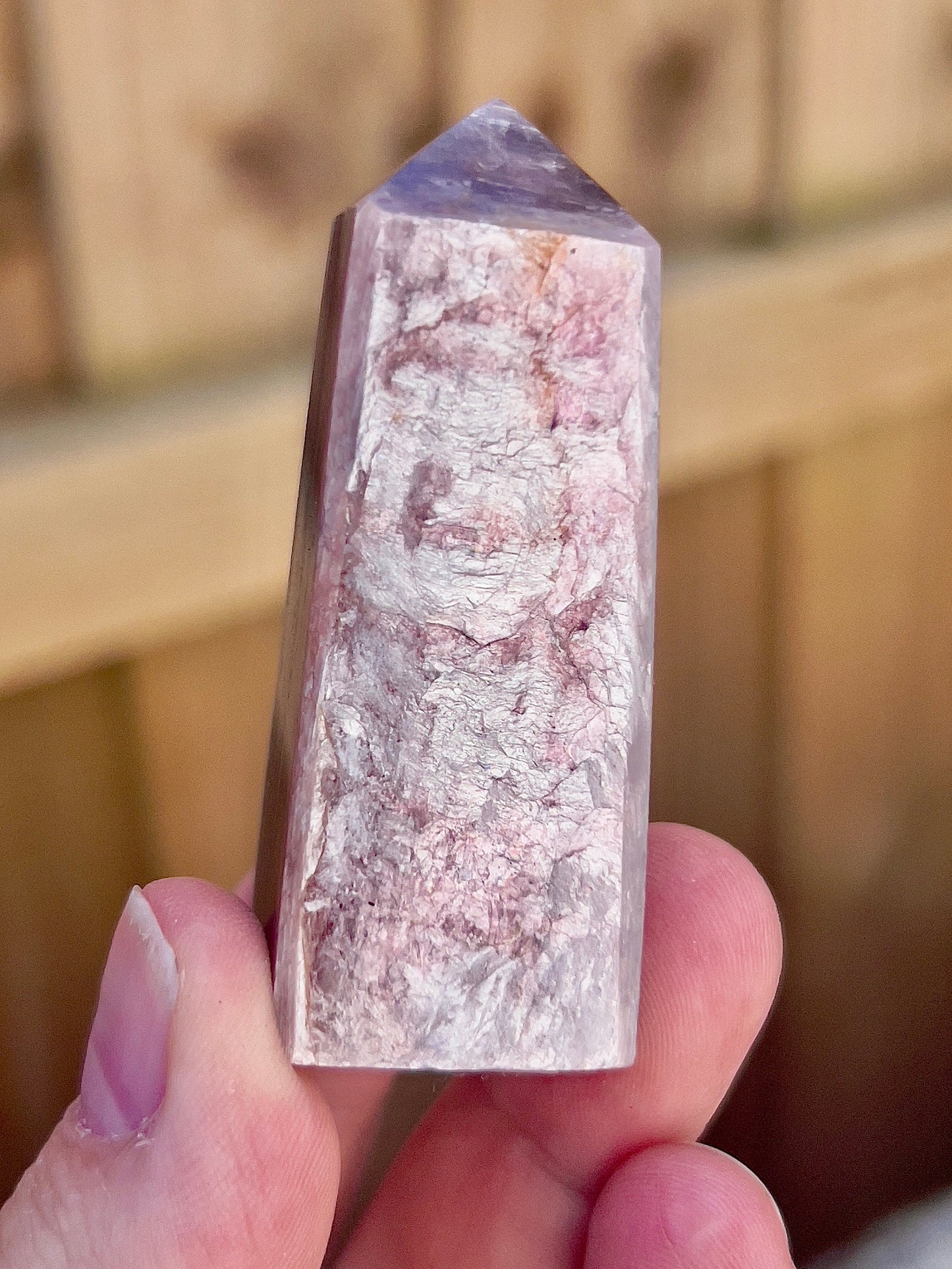 Gemmy lepidolite point
