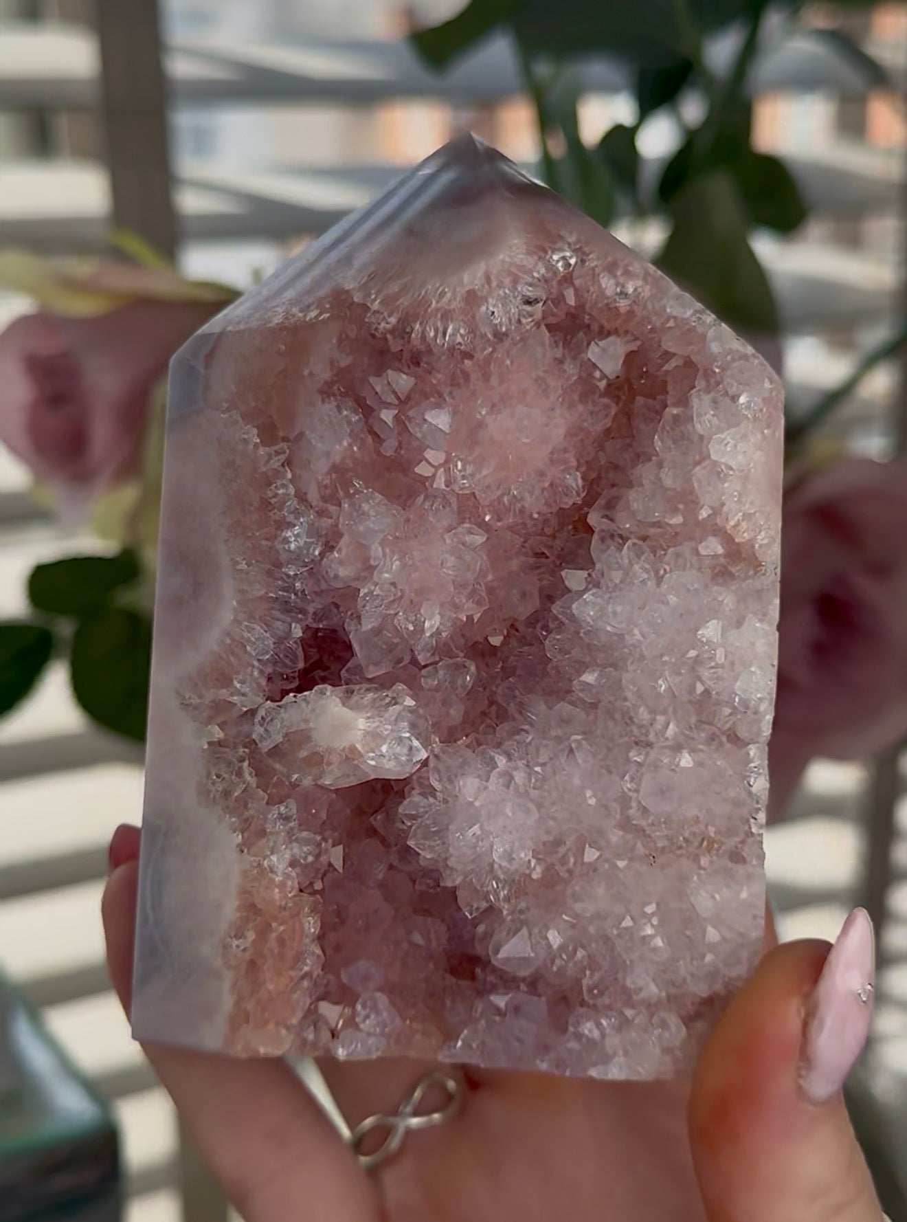 High quality Pink amethyst tower