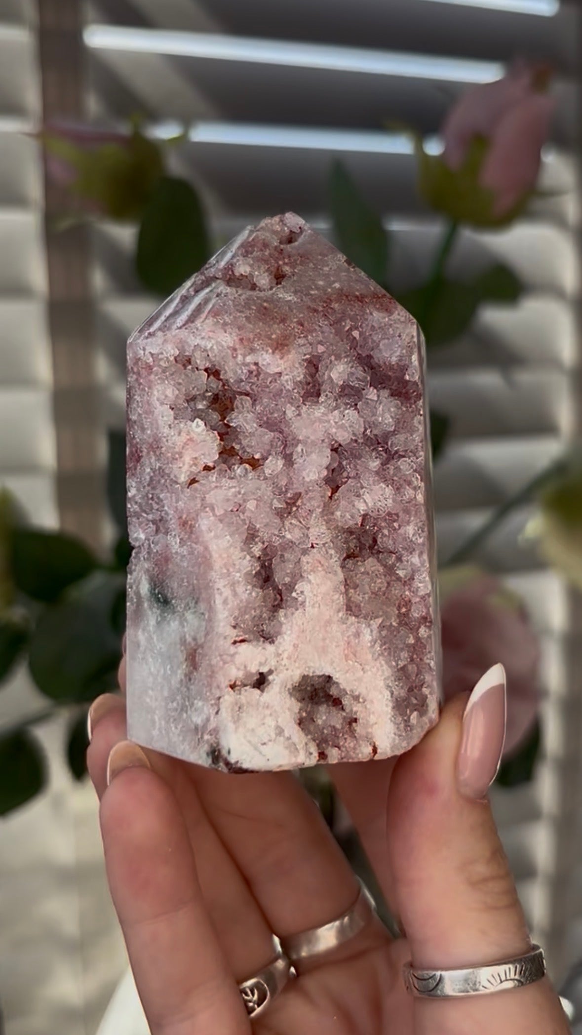 Beautiful, Pink amethyst tower with Jasper 8.5cm(h) by 5cm(w)