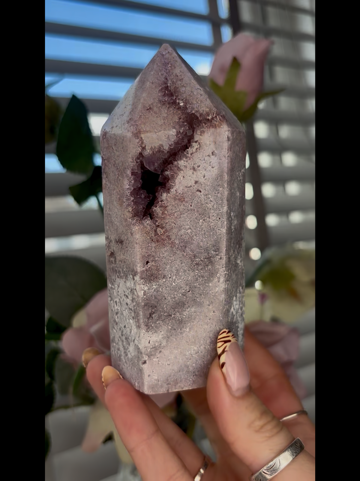 Beautiful, Pink amethyst tower 12cm tall 450g