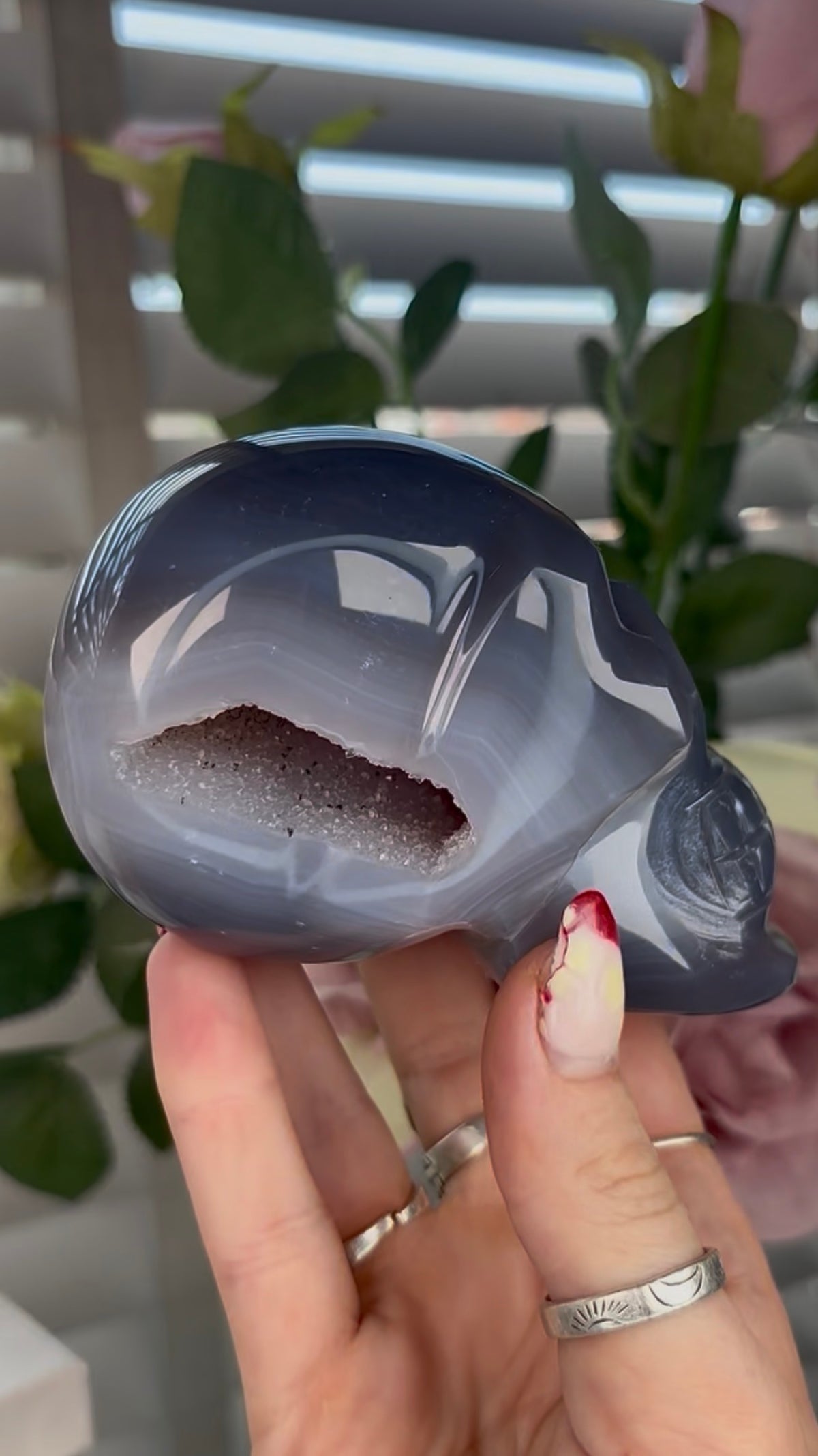 Beautiful, blue banded agate skull