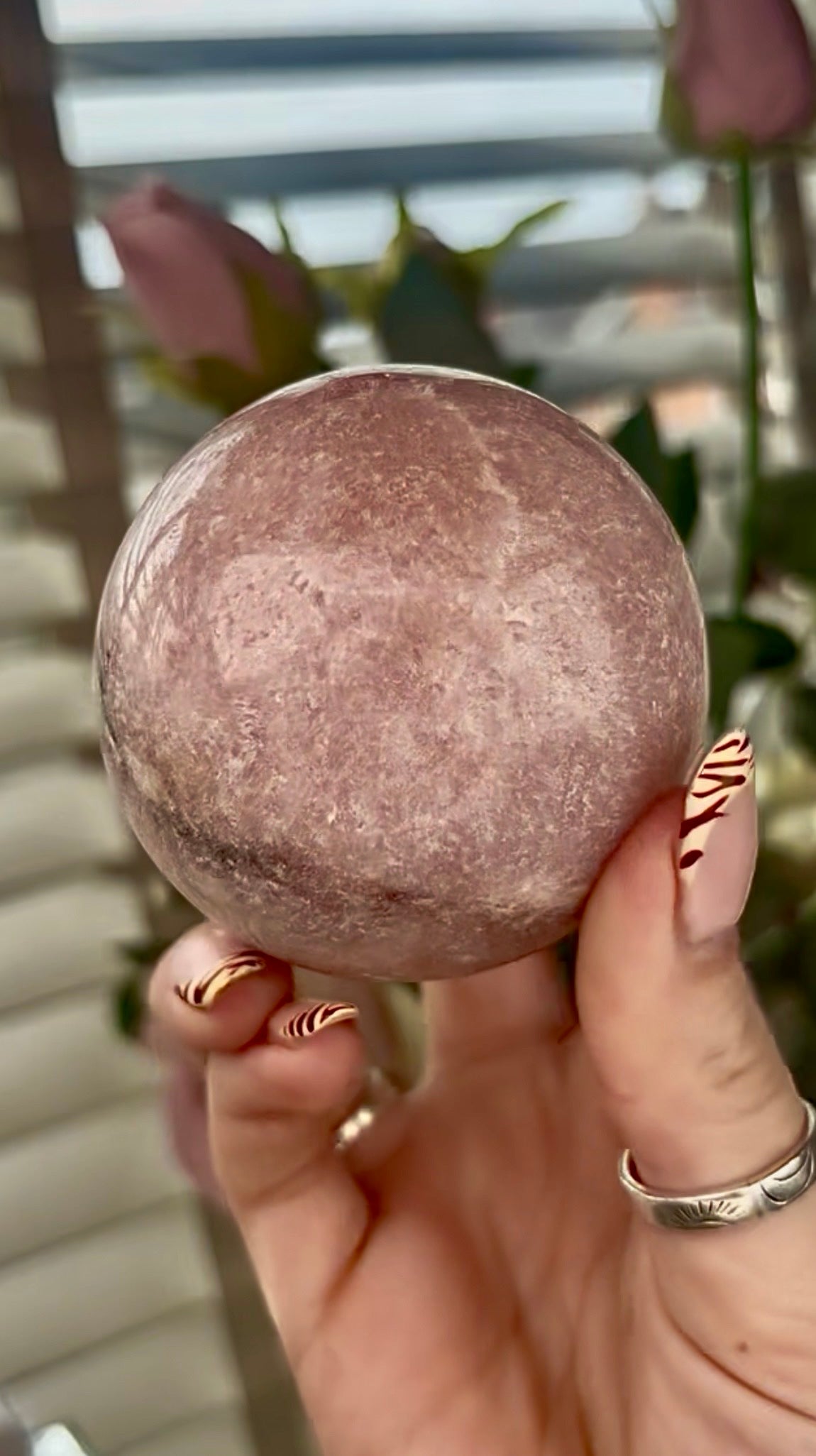 gorgeous perfect, pink amethyst sphere  & Green jasper 390g 7cm