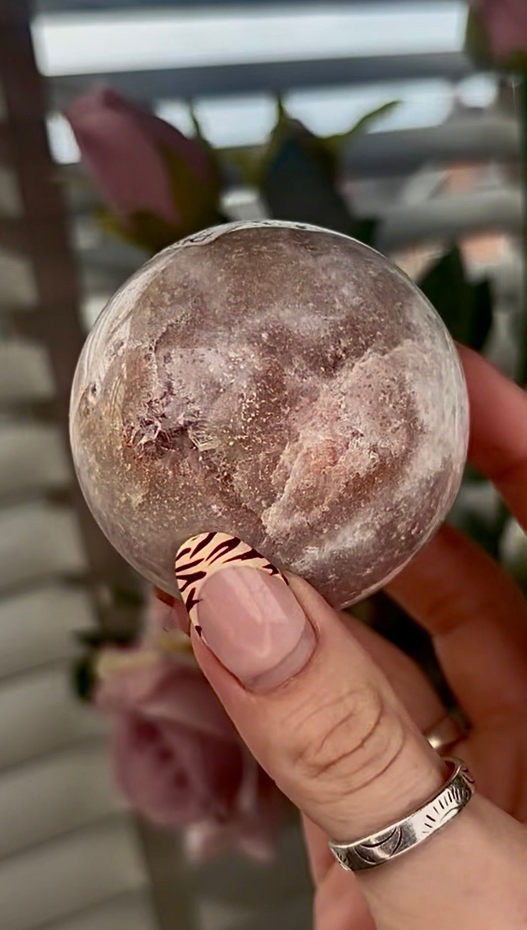 high grade, gorgeous pink amethyst sphere 5cm wide