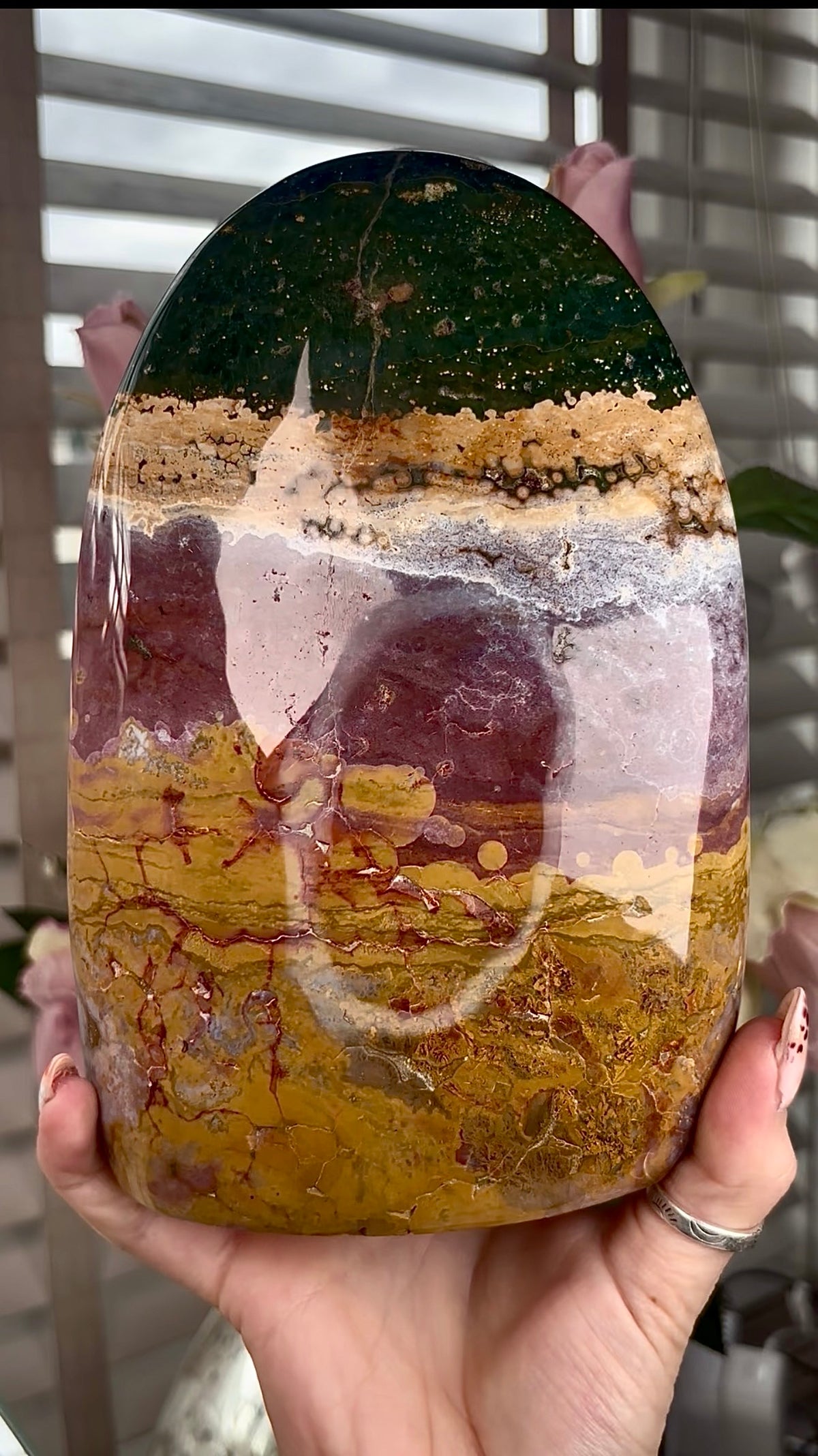 High quality, pink, mustard & green ocean jasper Freeform 2.445kg