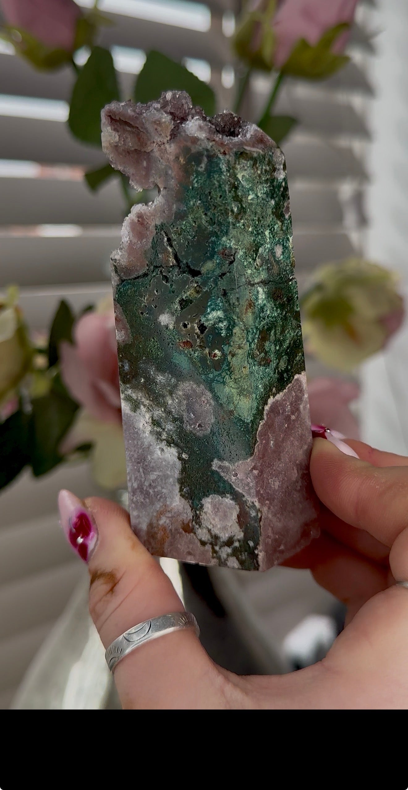 High quality Pink amethyst tower with jasper 11cm(h) 5cm(w)