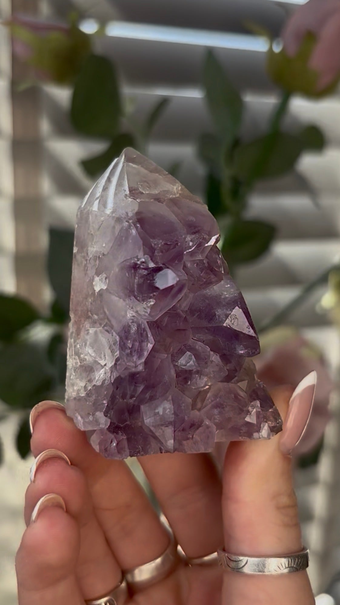 Beautiful, chunky Pink amethyst tower with purple quartz 7cm(h) by 4.5cm(w)