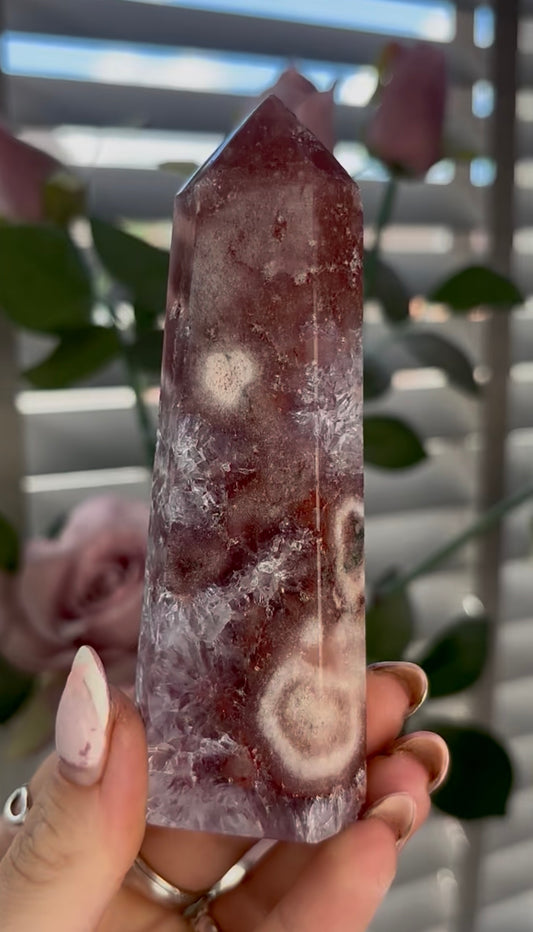 Beautiful, high quality, Pink amethyst tower with quartz & Green jasper