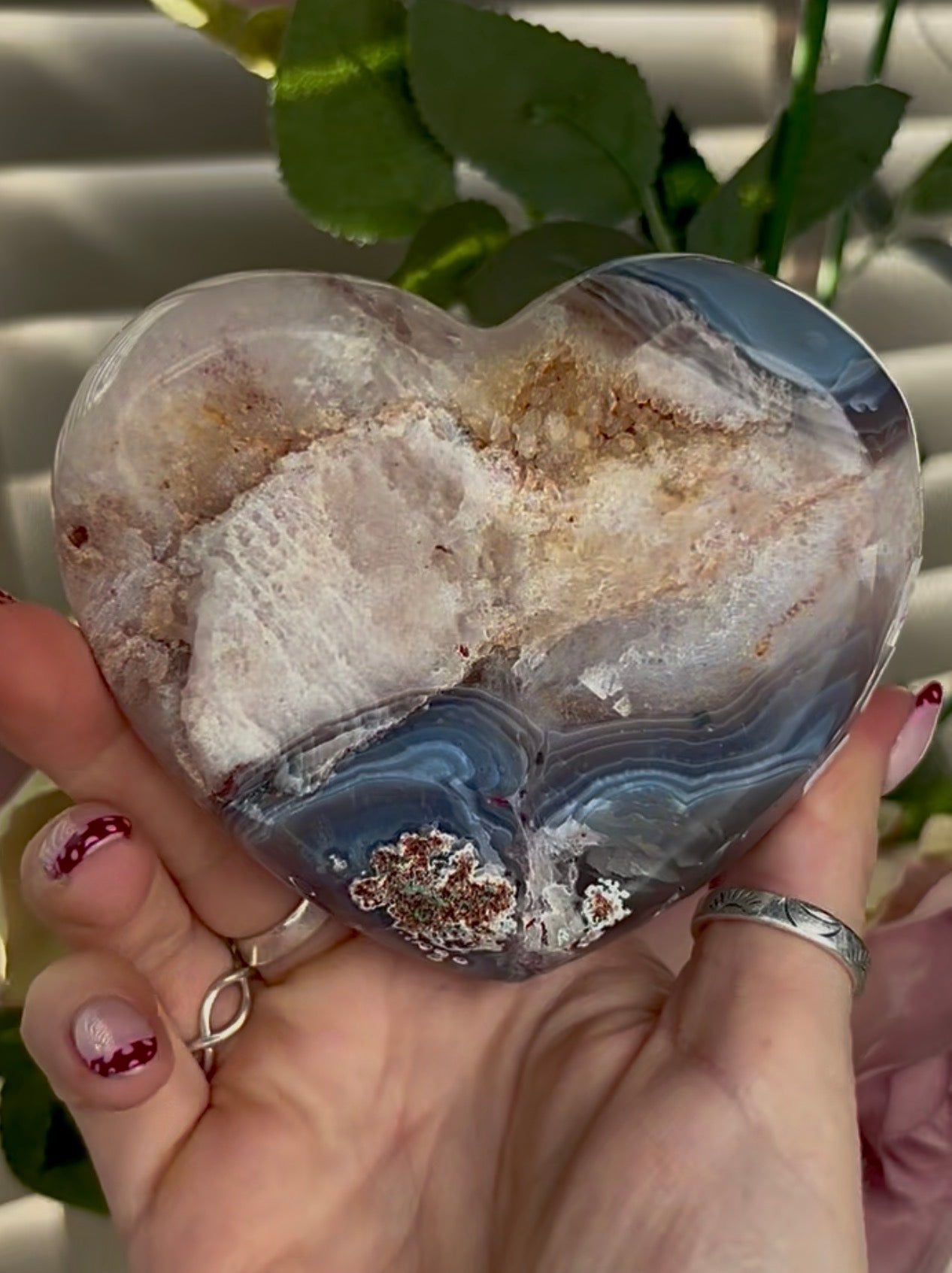 Gorgeous pink amethyst heart with agate and chunky bubble gum Druze  - comes with stand