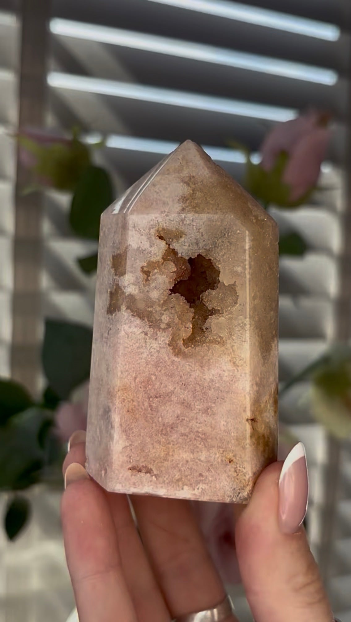Beautiful, chunky Pink amethyst tower 8.6cm(h) by 5cm(w)