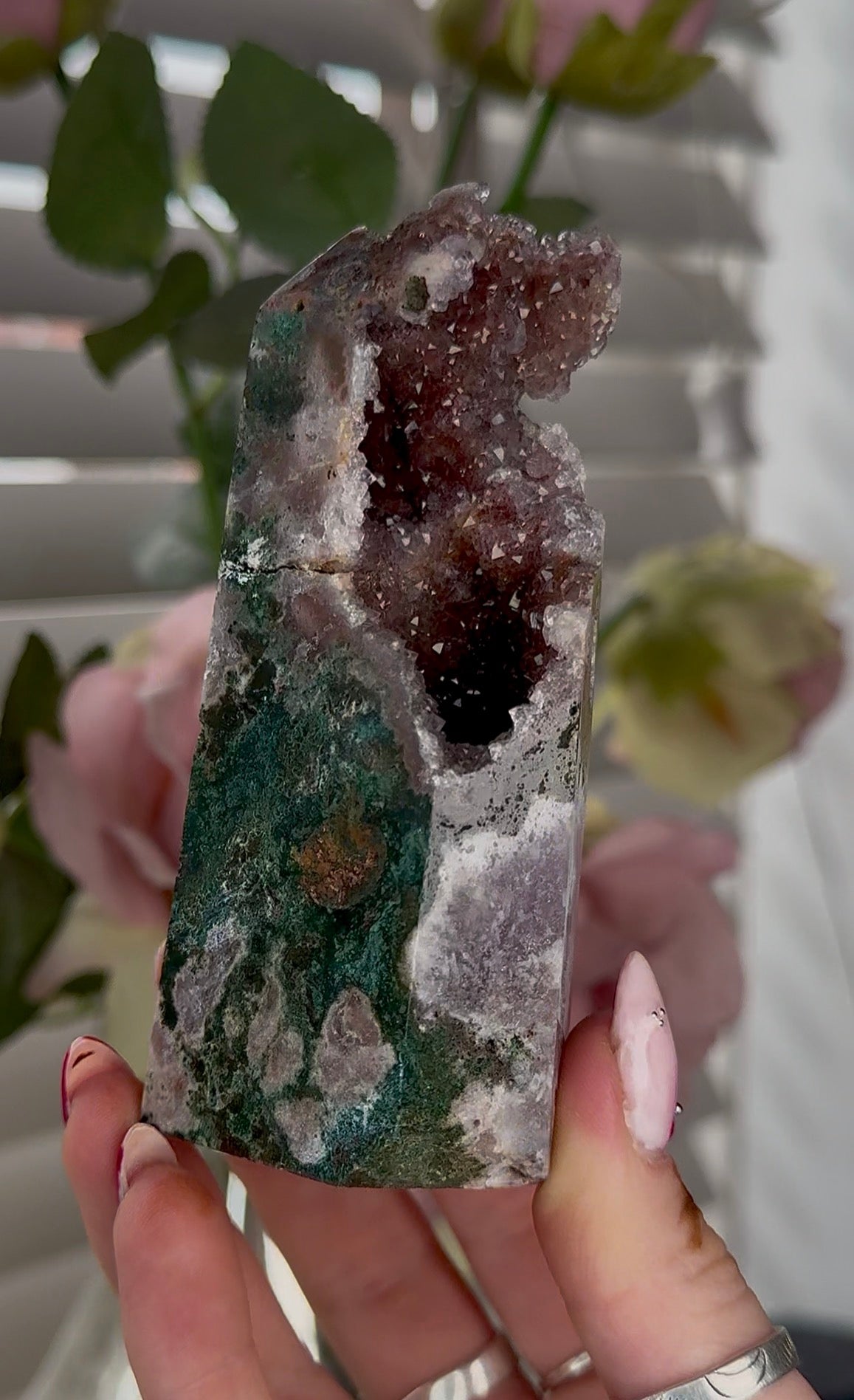 High quality Pink amethyst tower with jasper 11cm(h) 5cm(w)