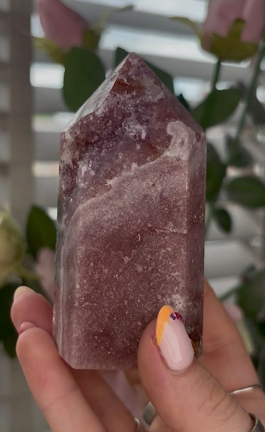 Pretty, Pink amethyst tower, with Green jasper