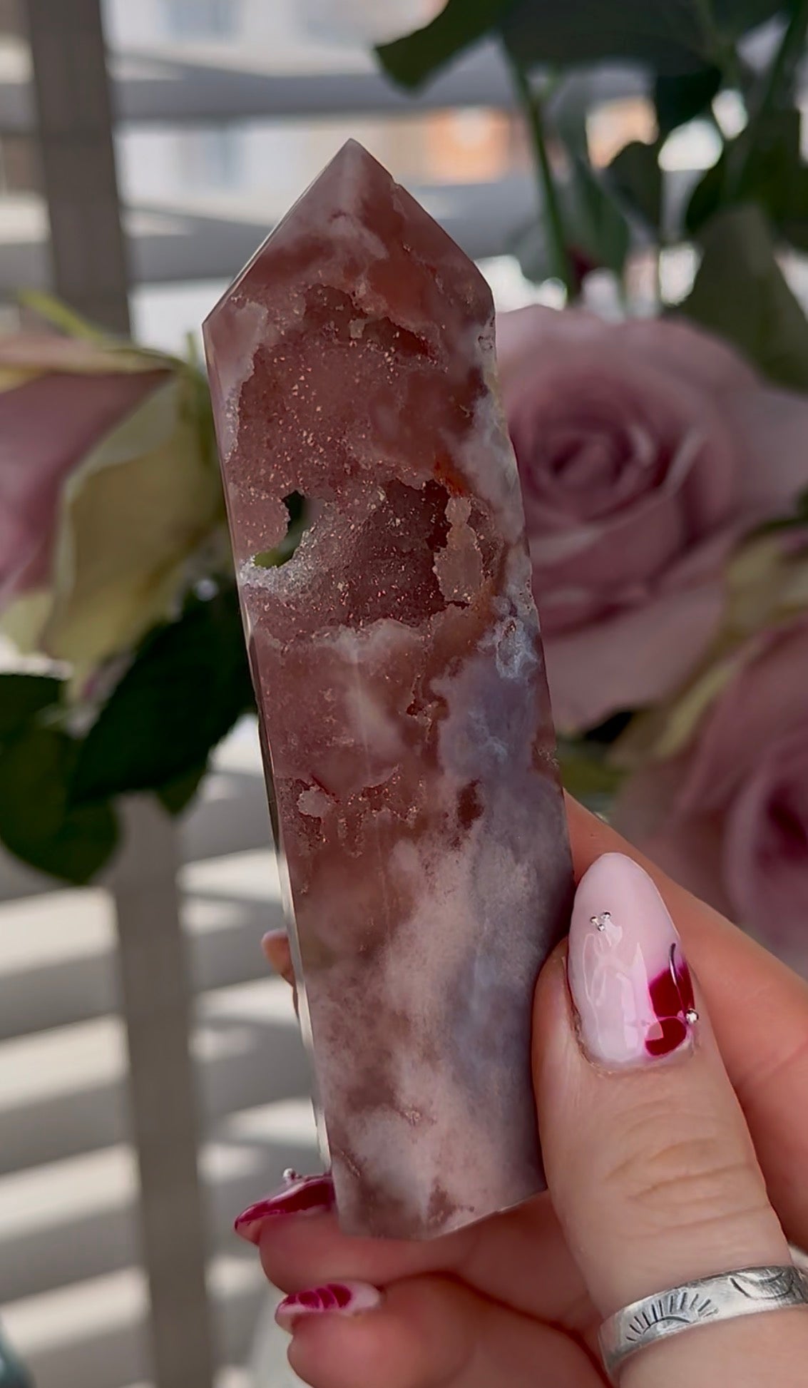 High quality Pink amethyst tower