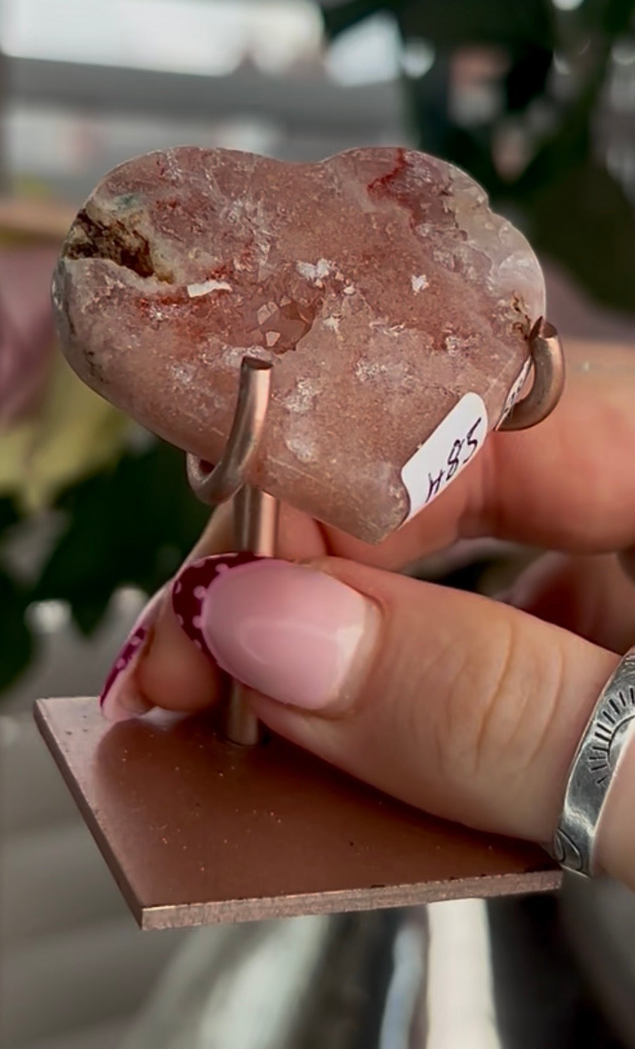 mini pink amethyst heart  - comes with stand